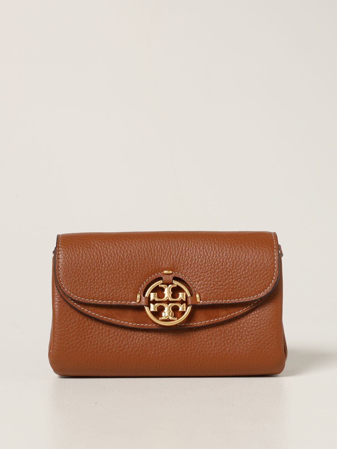 TORY BURCH: wallet bag in textured leather - Brown | Tory Burch crossbody  bags 80808 online on 