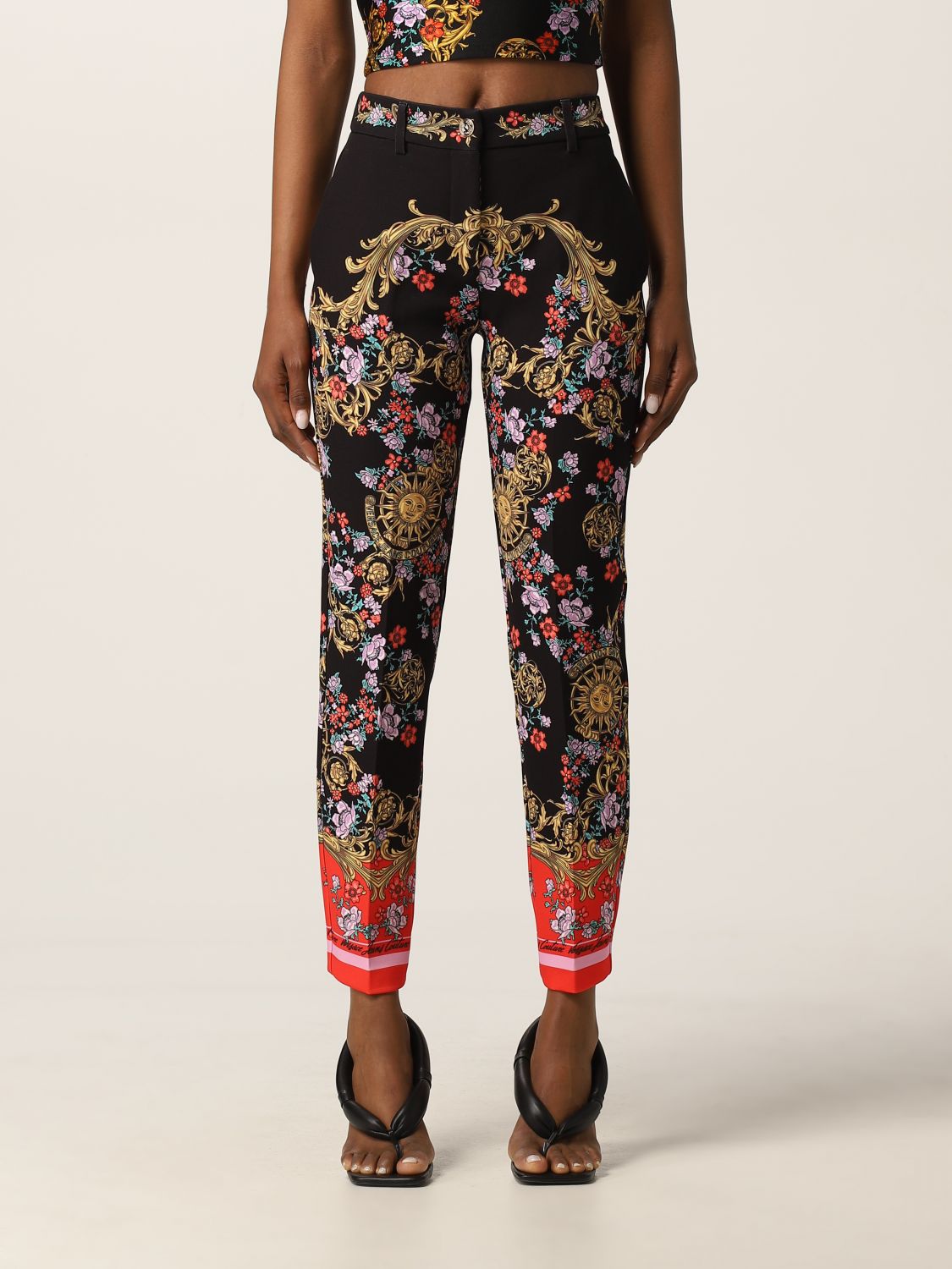 Pantalone Versace Jeans Couture: Pantalone Versace Jeans Couture a fantasia barocca floreale nero 1