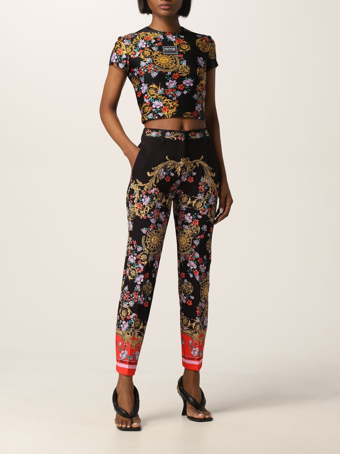 Pantalone Versace Jeans Couture: Pantalone Versace Jeans Couture a fantasia barocca floreale nero 2