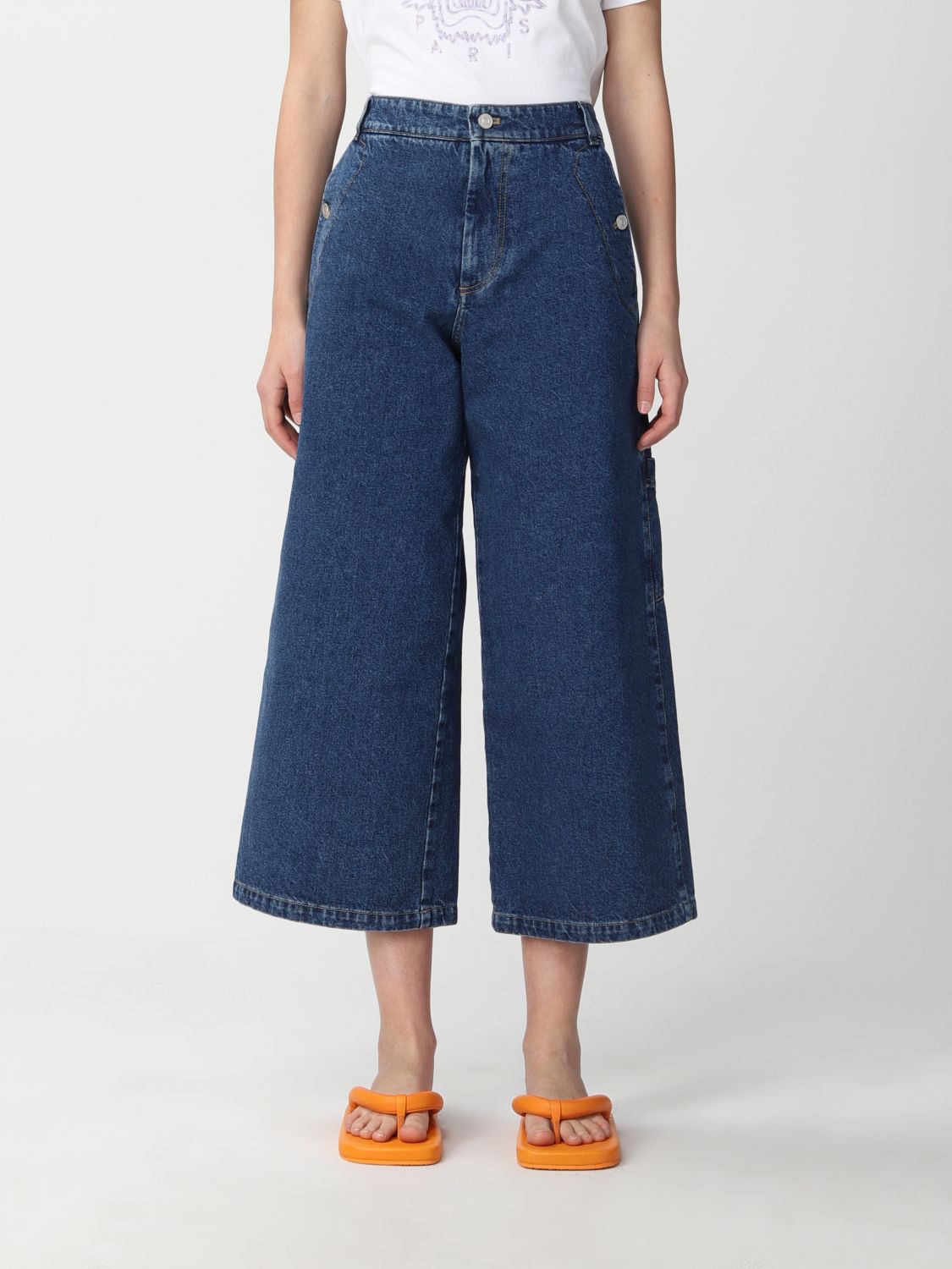 KENZO CROPPED JEANS IN COTTON DENIM,C87903082