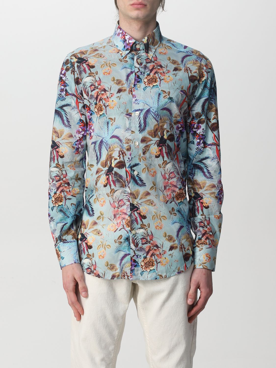 ETRO: tropical print cotton shirt - Gnawed Blue | Etro shirt 1K9644741 ...