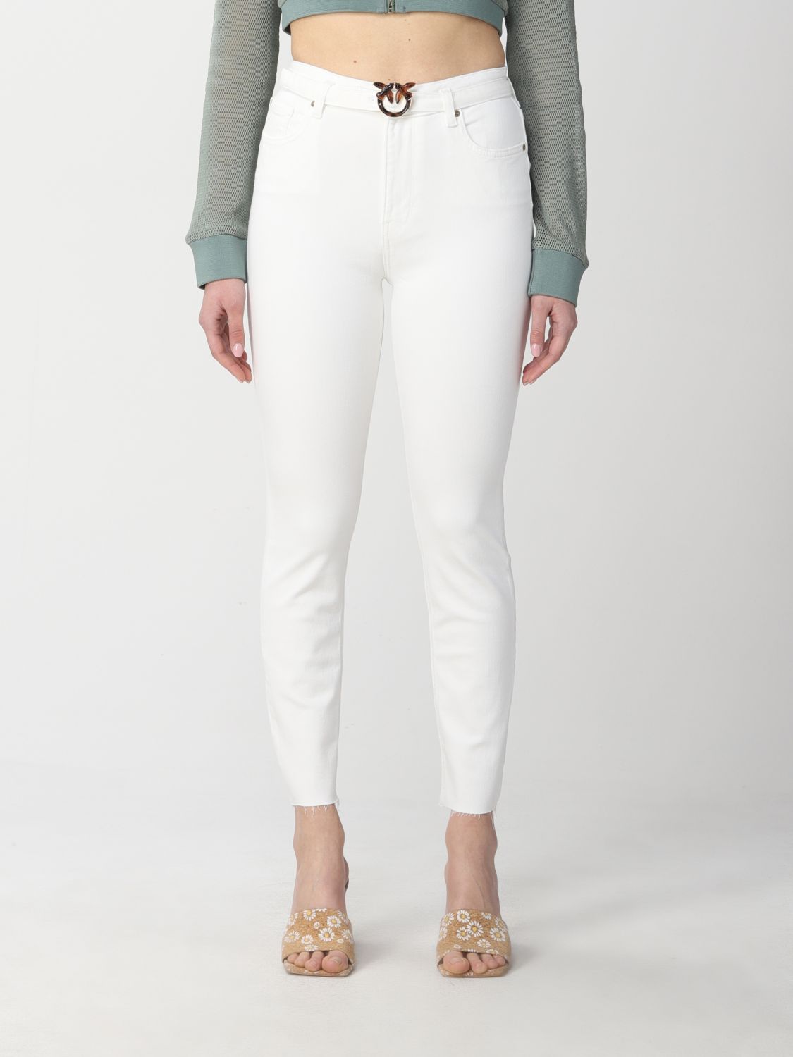 Shop Pinko Love Birds  Jeans In Denim With Belt In White