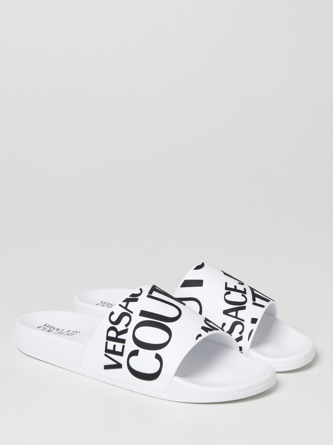 VERSACE JEANS COUTURE: slipper sandals with logo - White | Versace