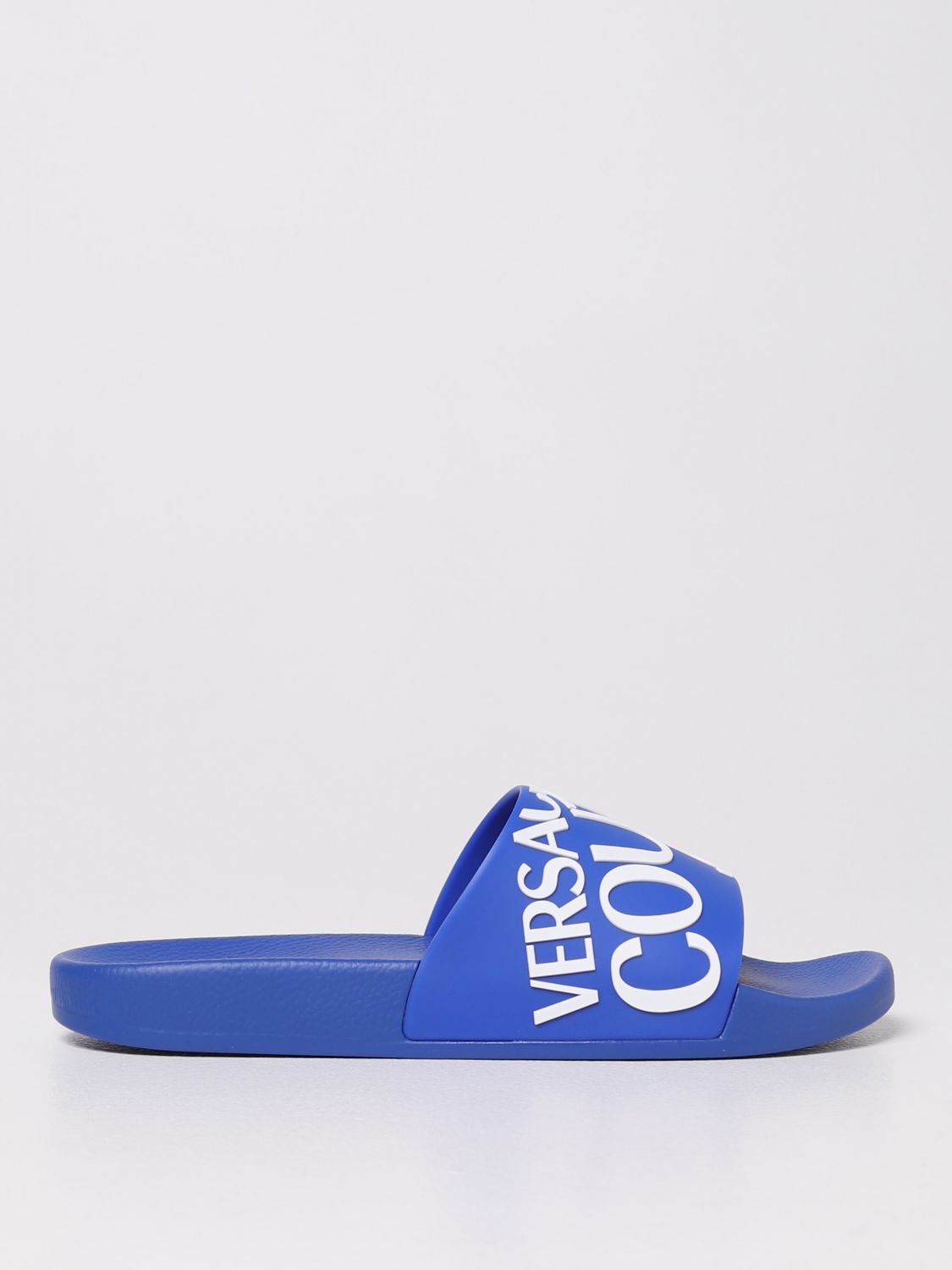 Versace Jeans Couture Slipper Sandals With Logo In Blue