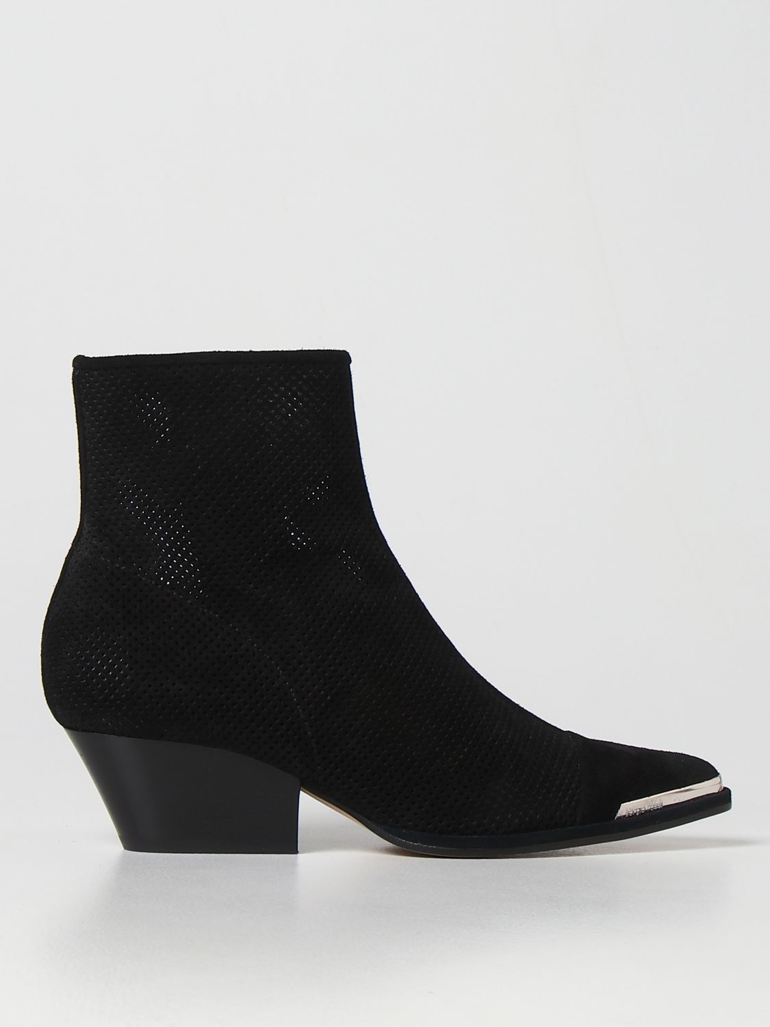 SERGIO ROSSI: Carla perforated suede camperos ankle boots - Black ...