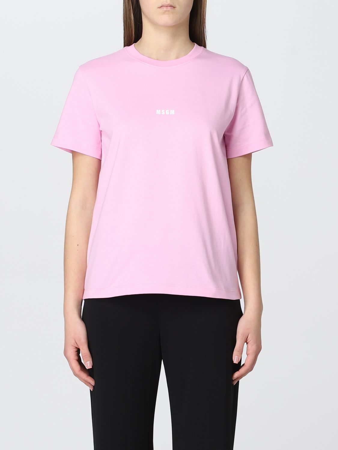 Msgm Cotton T-shirt With Mini Logo In Pink