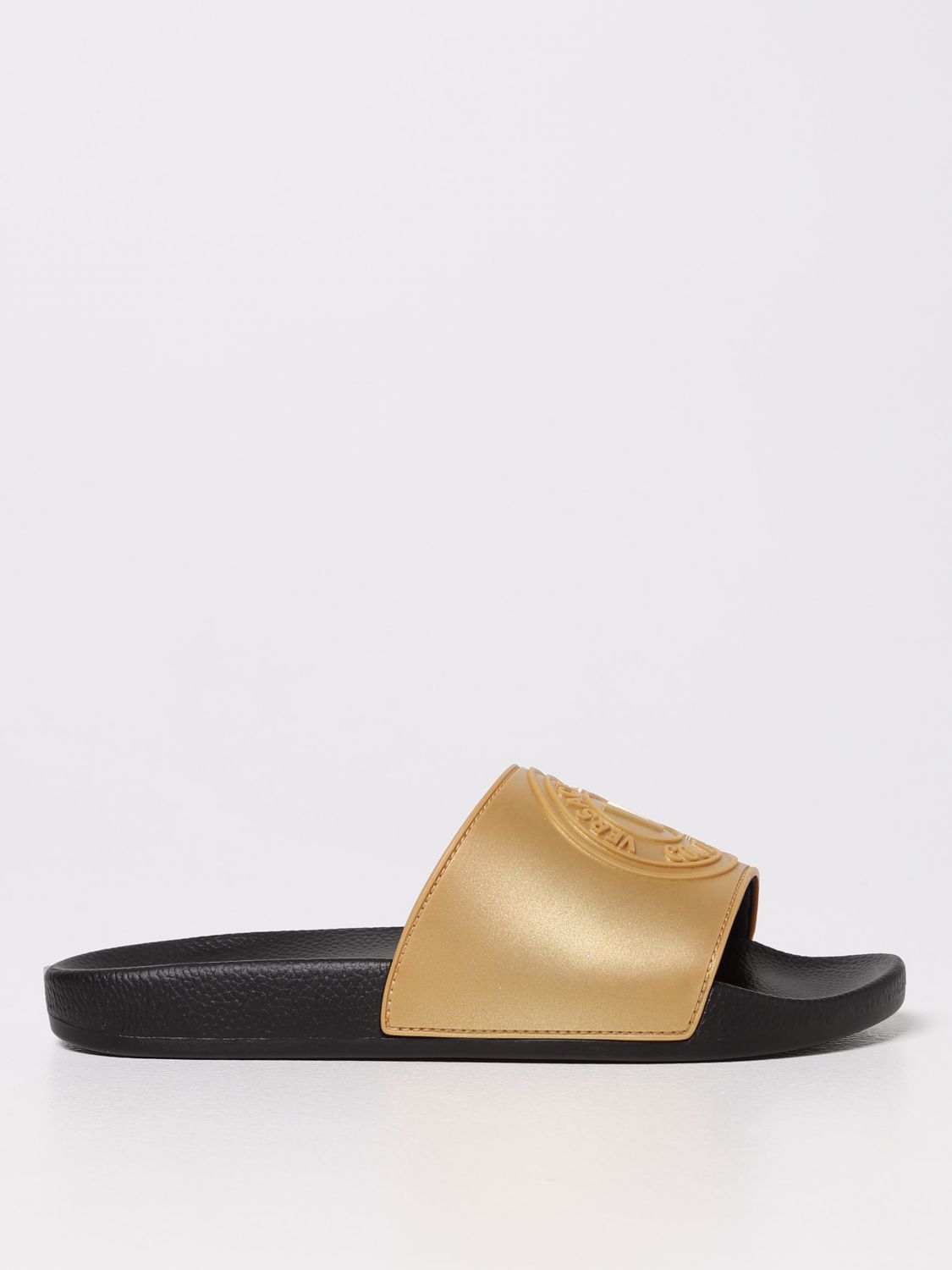 VERSACE JEANS COUTURE: slipper sandals with logo - Gold | Versace Jeans