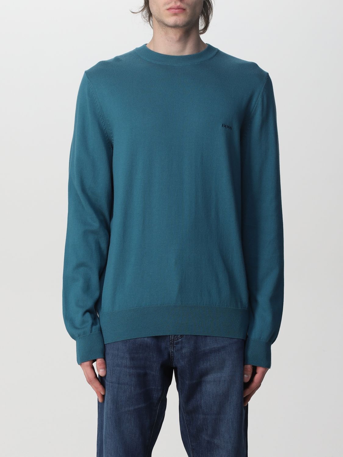 BOSS: sweater for man - Turquoise | Boss sweater 50466684 online on ...