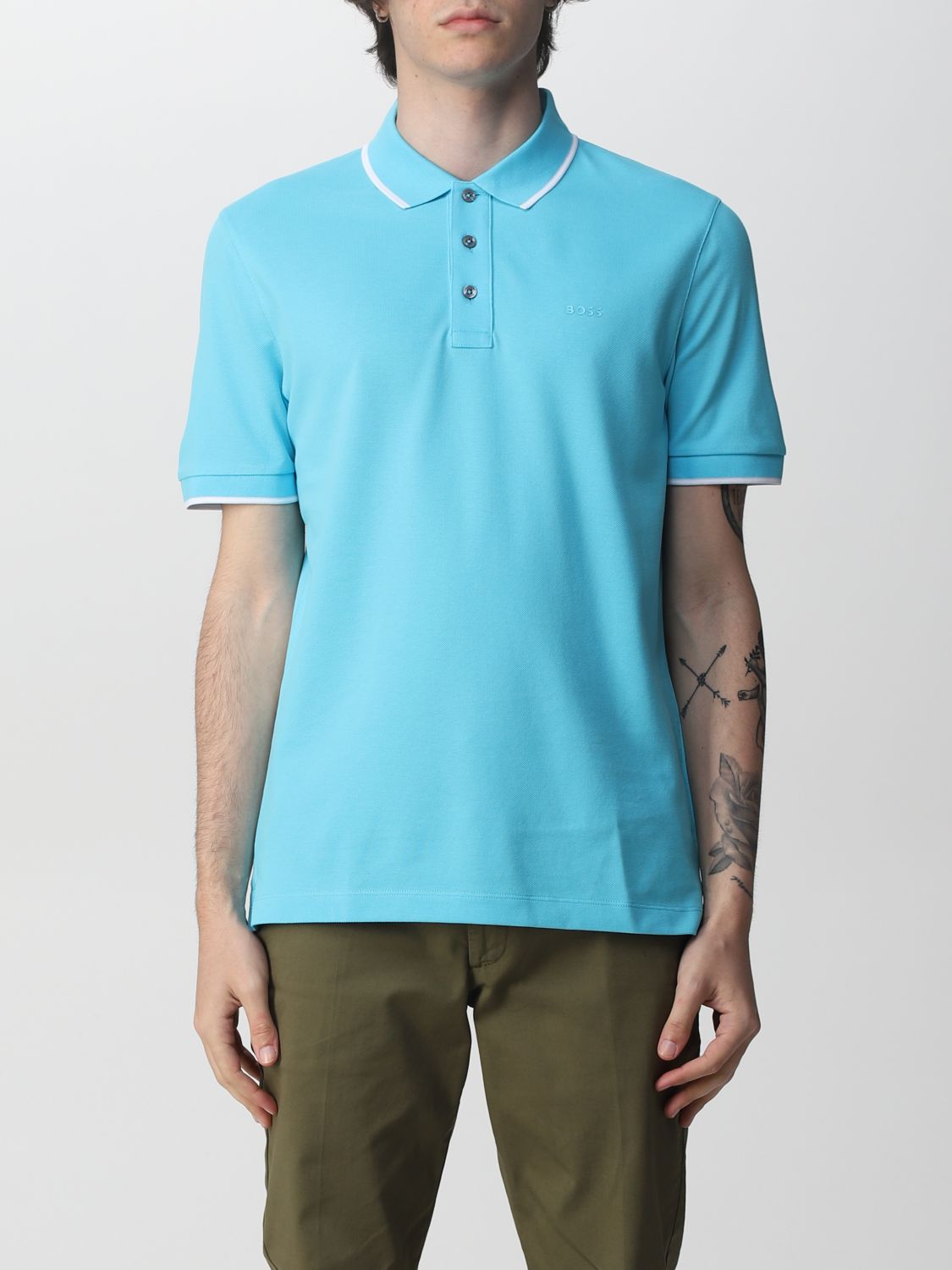 BOSS: polo shirt for man - Turquoise | Boss polo shirt 50467138 online ...