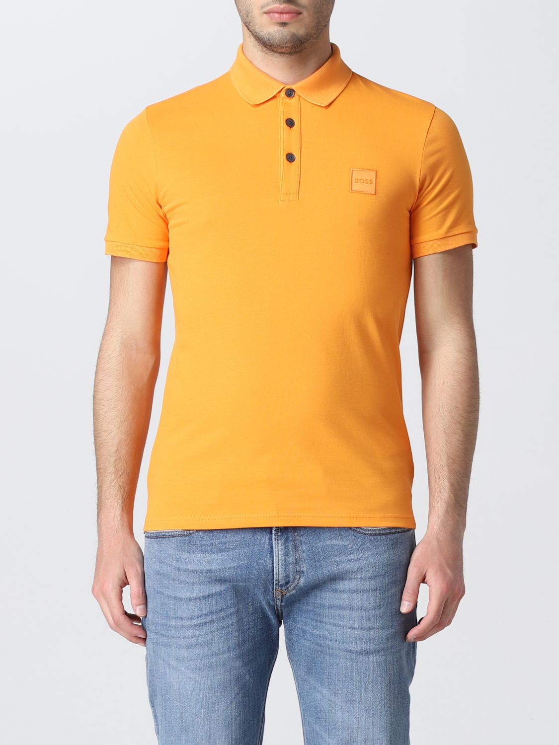 BOSS: cotton polo with logo - Orange | polo 50472668 online at GIGLIO.COM