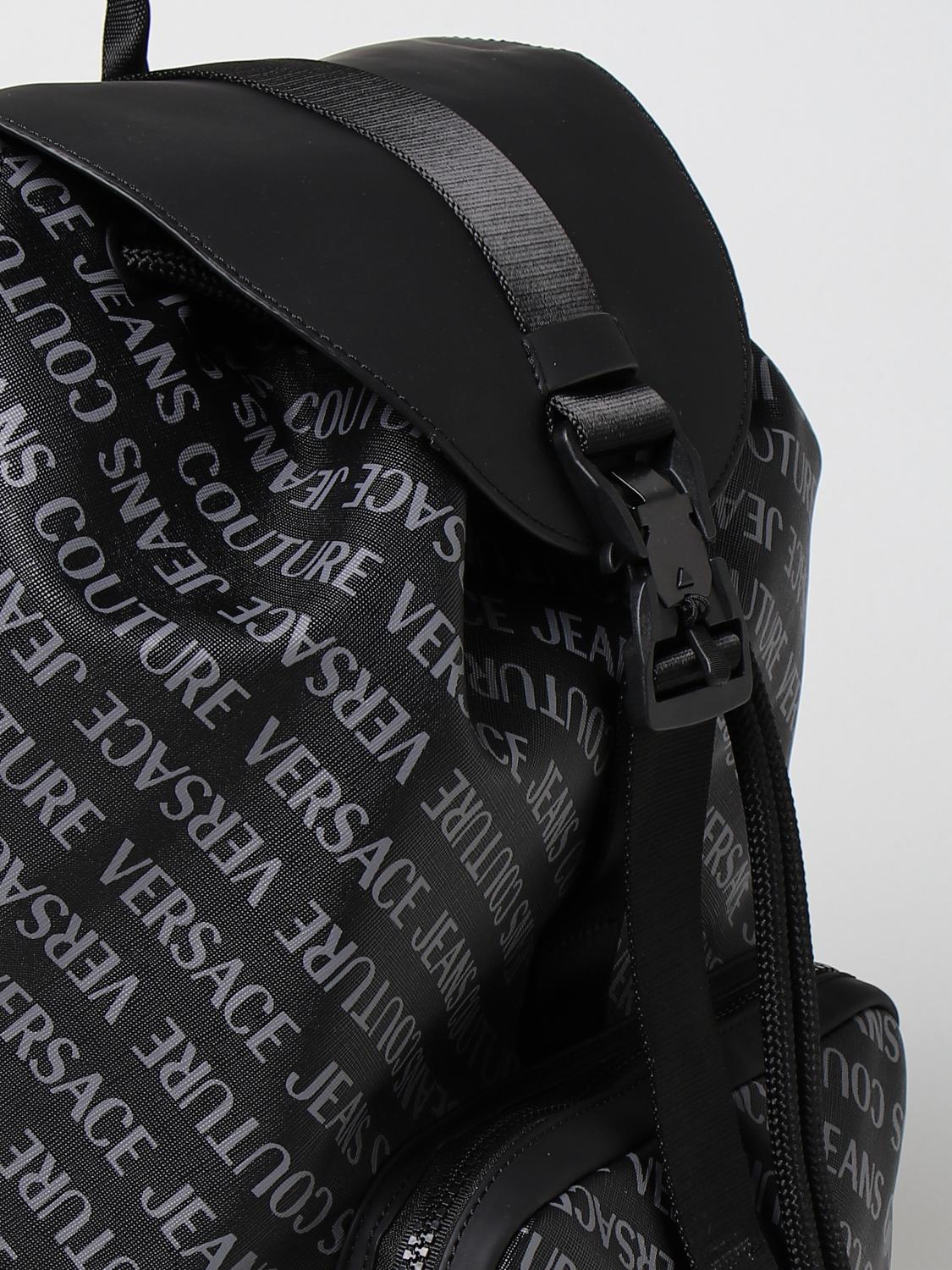 VERSACE JEANS COUTURE: backpack with all over logo - Black | Versace ...