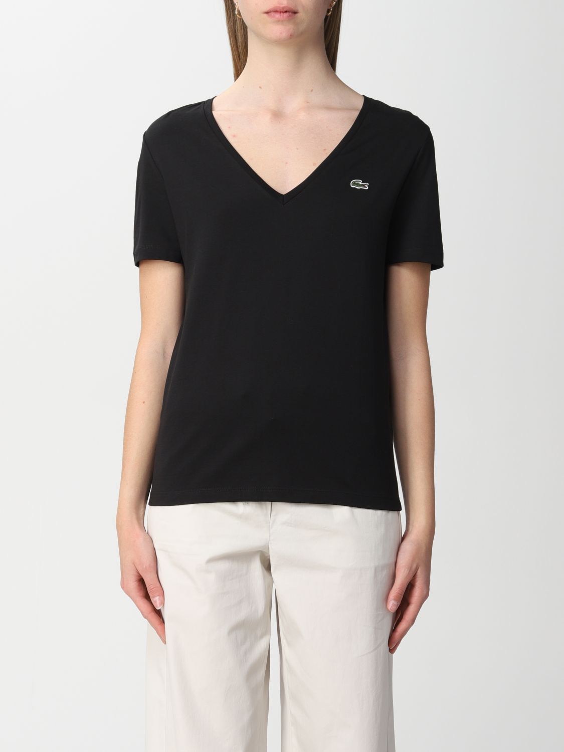 Lacoste Cotton T-shirt With Patch In Black | ModeSens