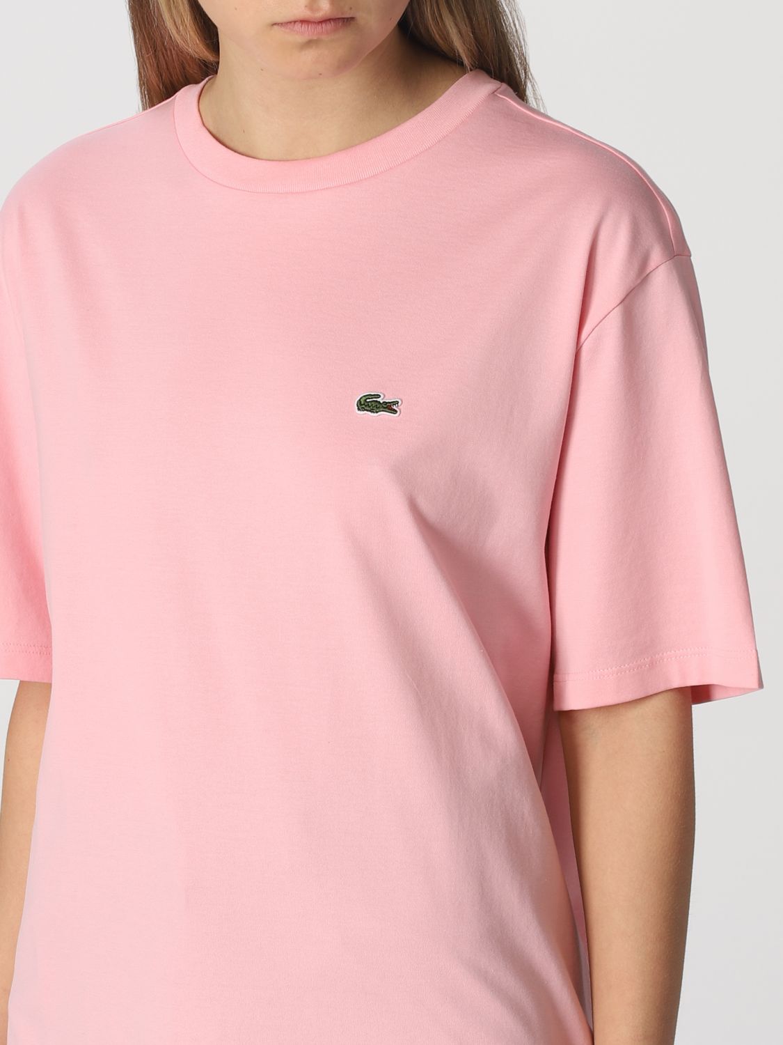 LACOSTE: T-shirt with patch - Pink | Lacoste t-shirt TF5441 at GIGLIO.COM