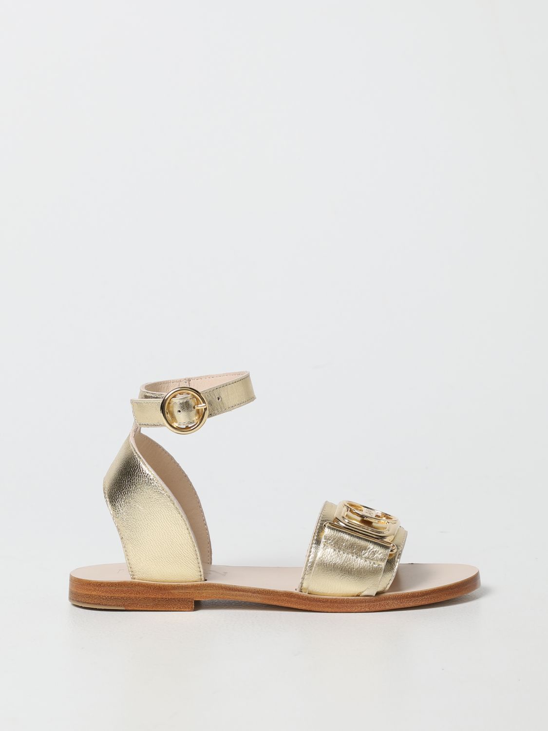 Lanvin Laminated Leather Sandals In Gold | ModeSens
