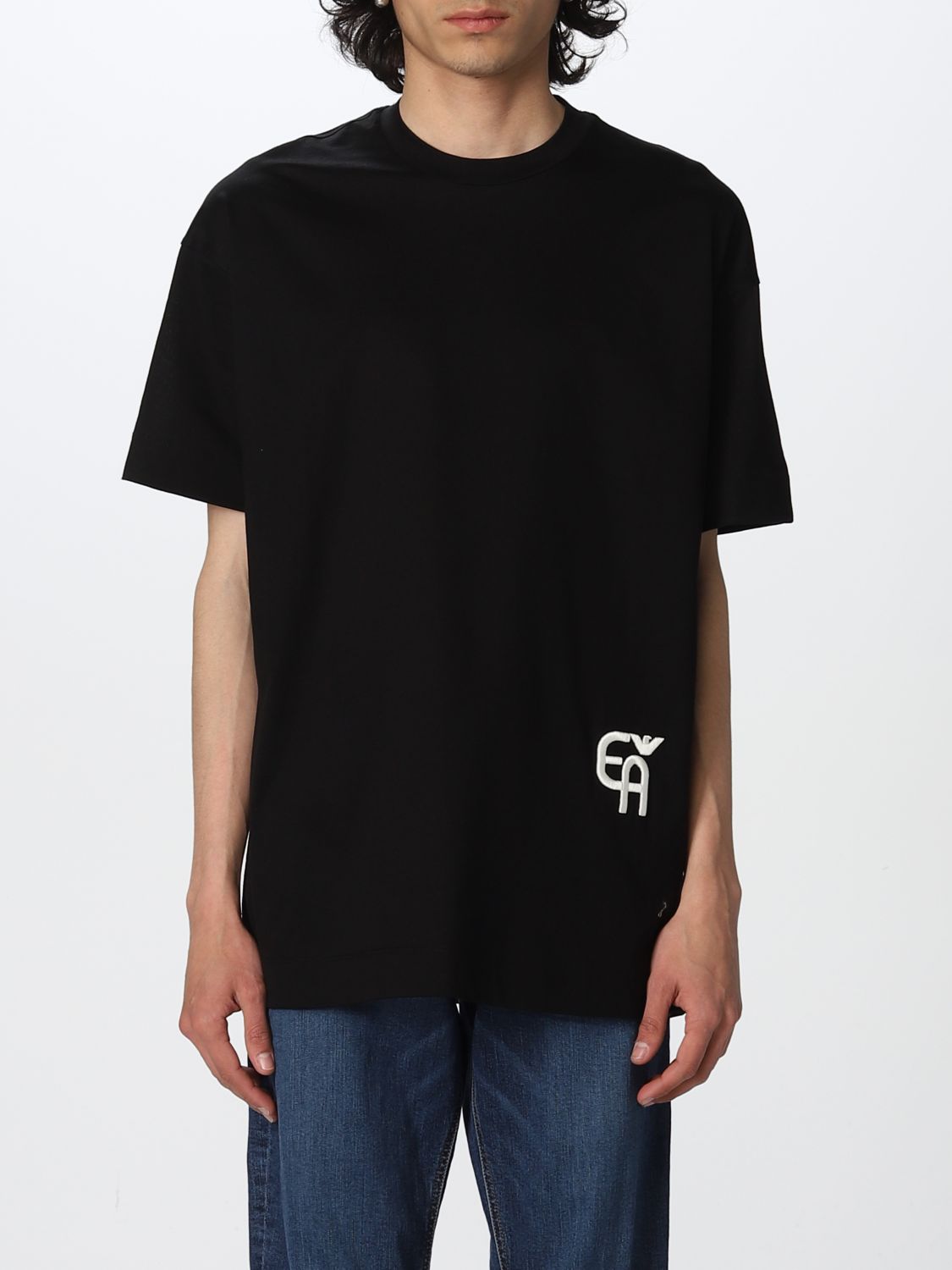 EMPORIO ARMANI: cotton t-shirt with logo - Black | Emporio Armani t ...