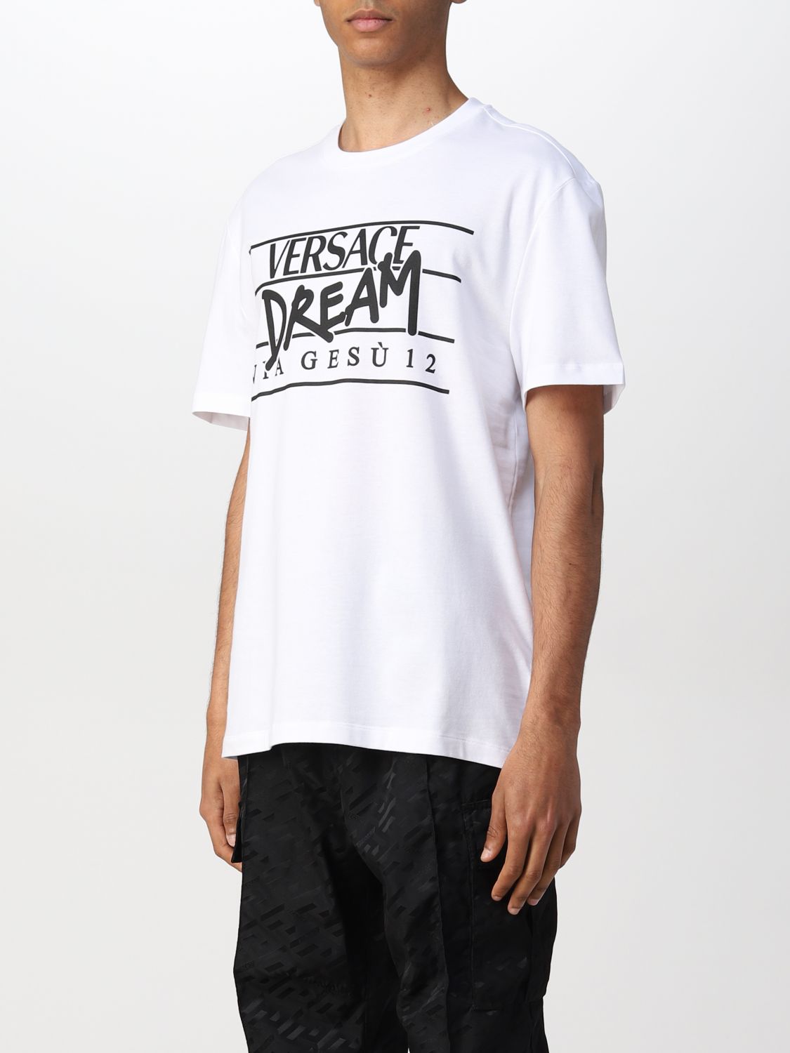 T-shirt Versace: T-shirt Versace in cotone con logo bianco 4