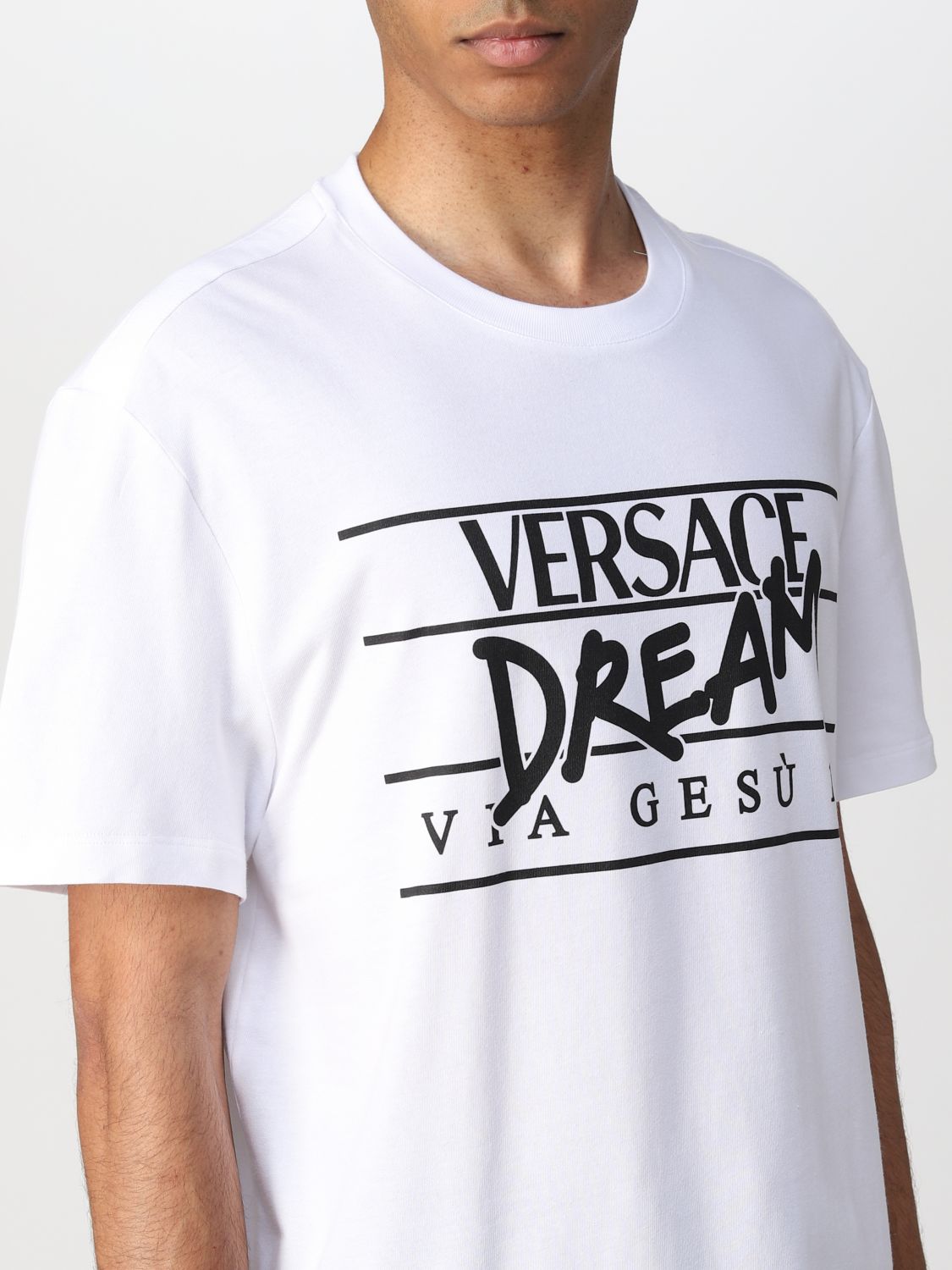T-shirt Versace: T-shirt Versace in cotone con logo bianco 5