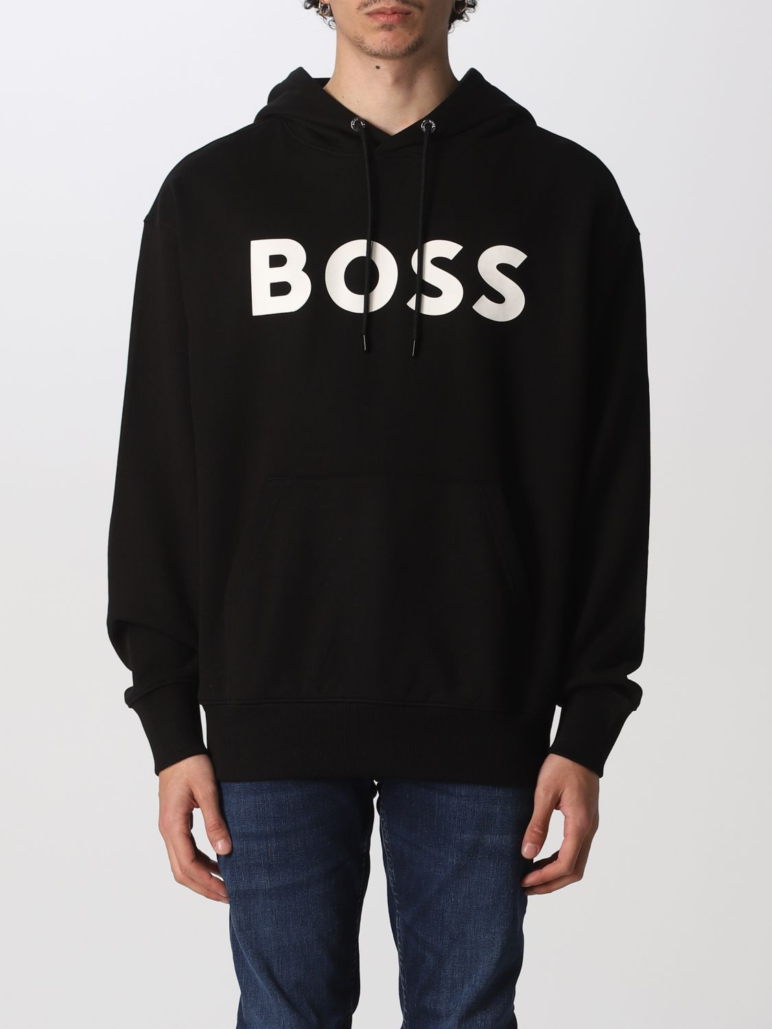 Hugo Boss Black Logo Hooded Cotton Sweatshirt | ModeSens