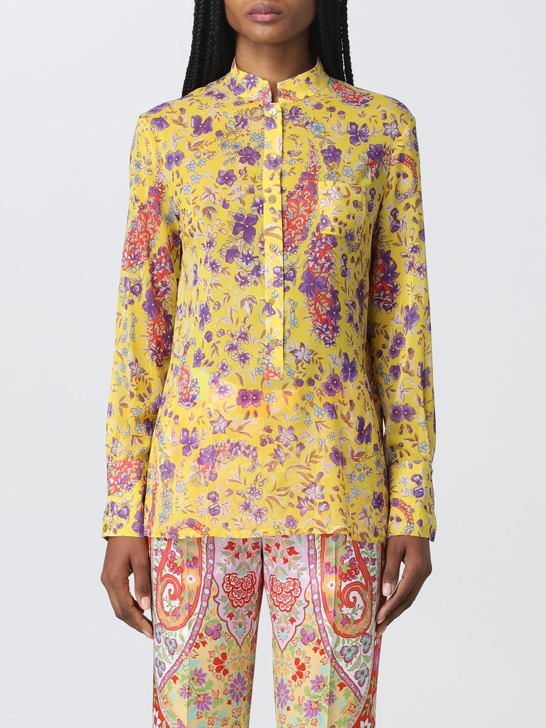 Etro Paisley Print Silk Shirt In Yellow | ModeSens