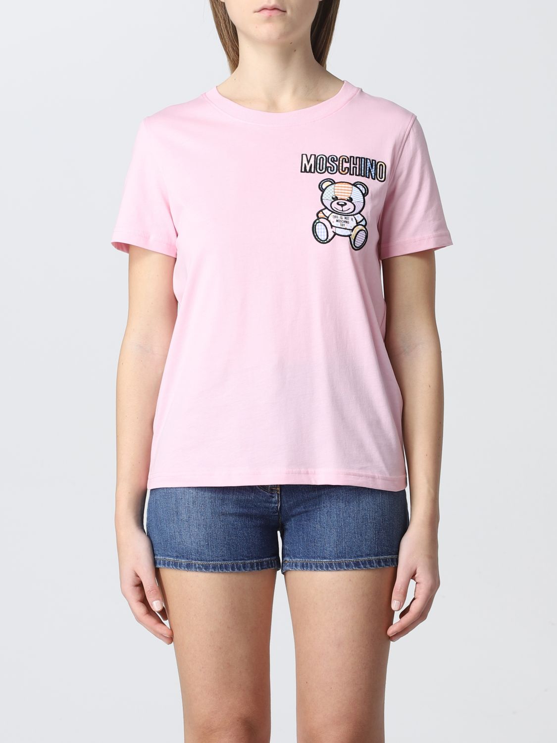 Moschino Couture Teddy Bear Cotton T-shirt In Pink