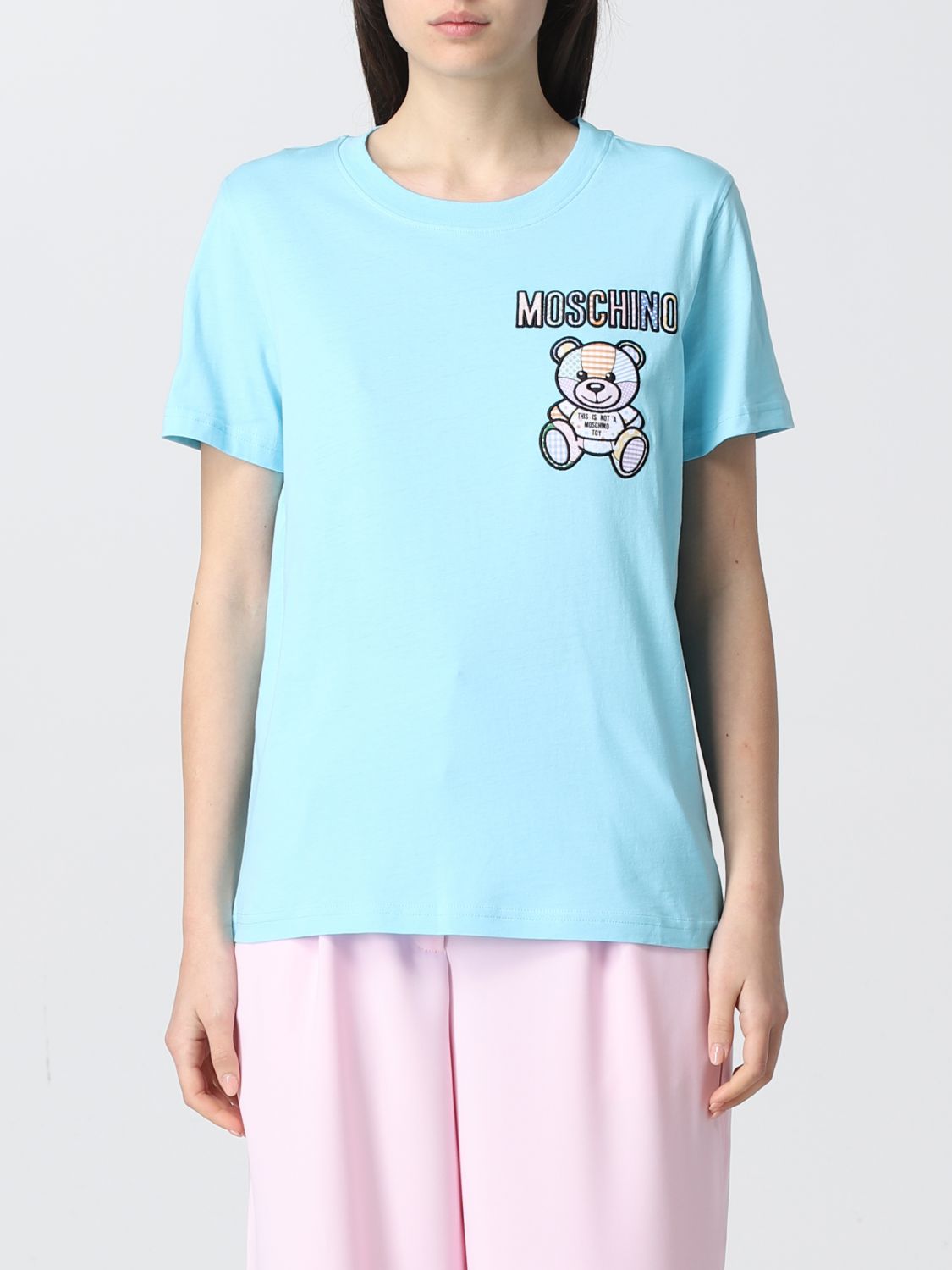 Moschino Couture Teddy Bear Cotton T-shirt In Sky Blue