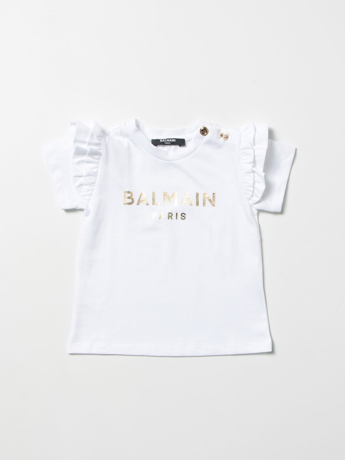 Balmain Babies' T-shirt With Laminated Logo In White