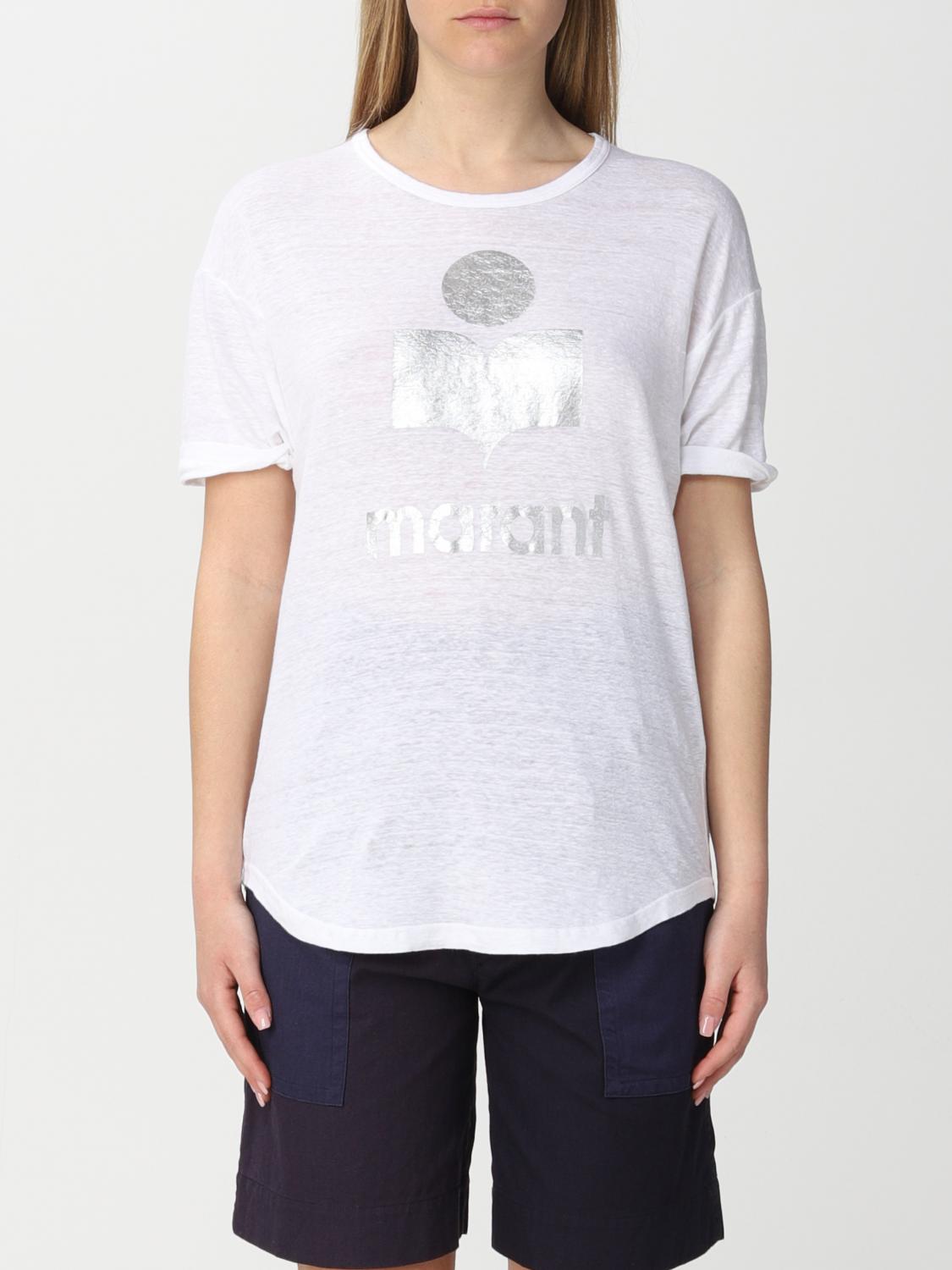 Isabel Marant Etoile Linen T Shirt With Logo White Isabel Marant