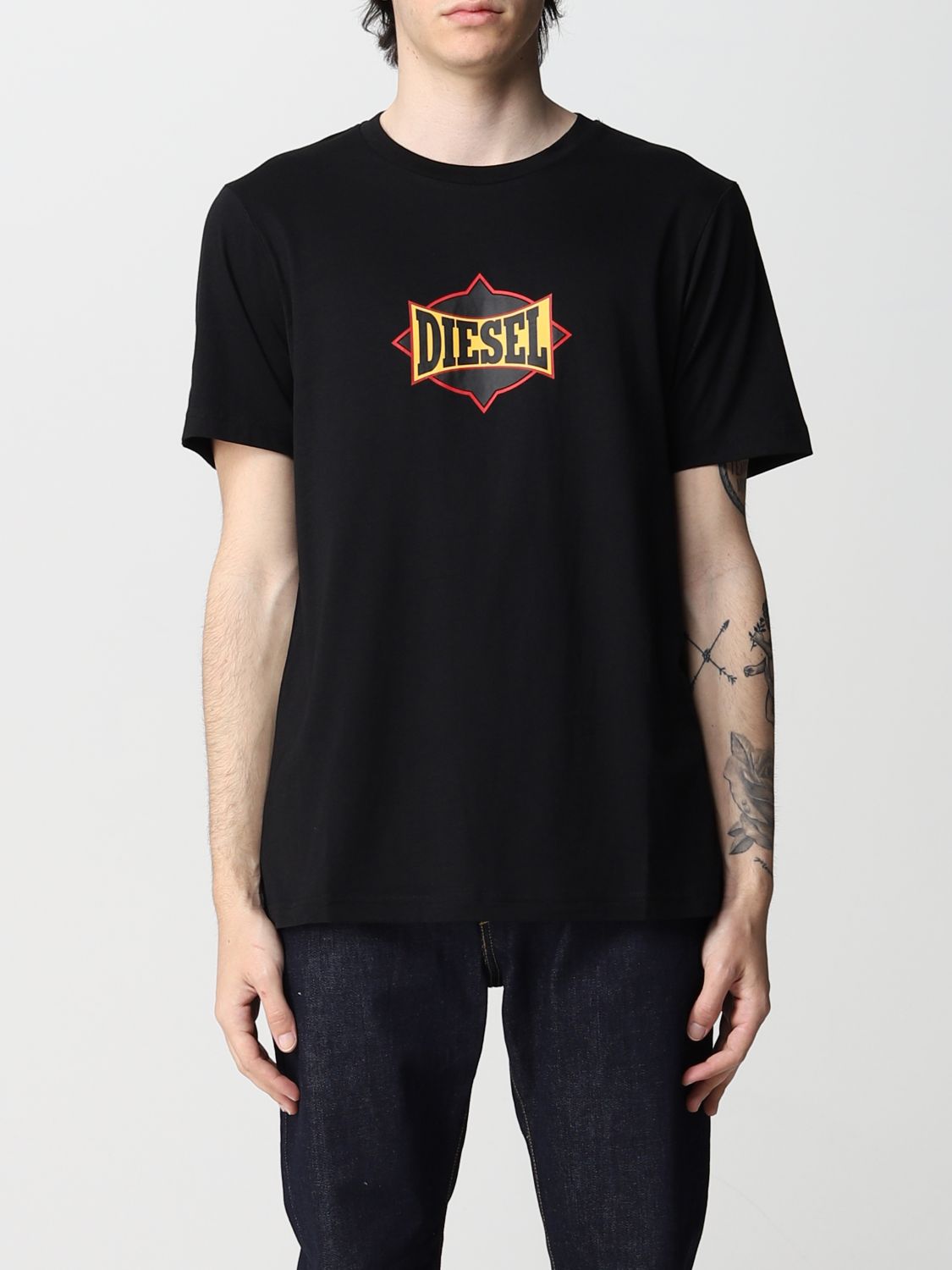 DIESEL: cotton t-shirt with logo - Black | Diesel t-shirt A038430HAYU ...