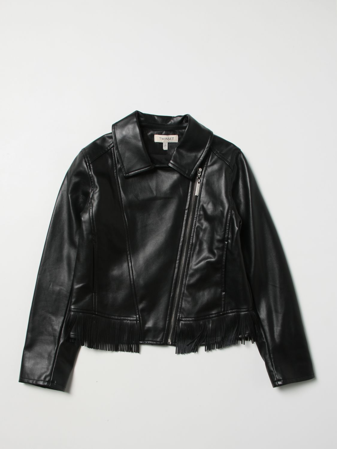 Jacket Twinset: Twinset leather jacket with applied fringes black 1