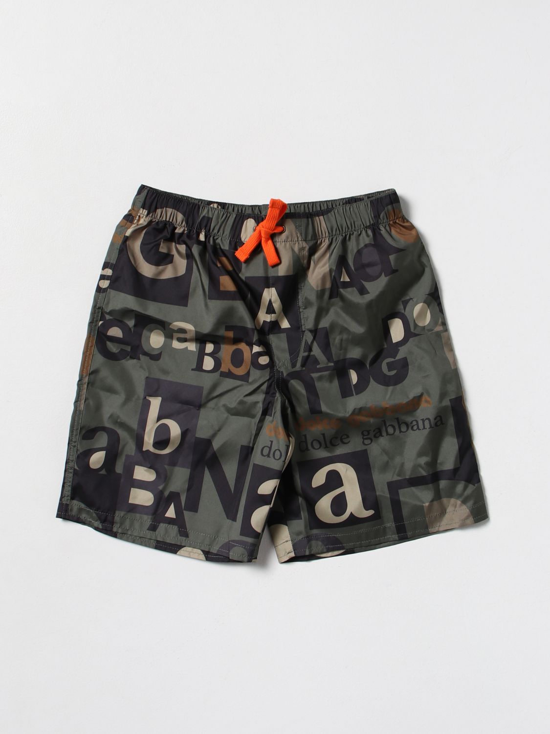 Shop Dolce & Gabbana Boxer Swimsuit With All Over Logo In Military