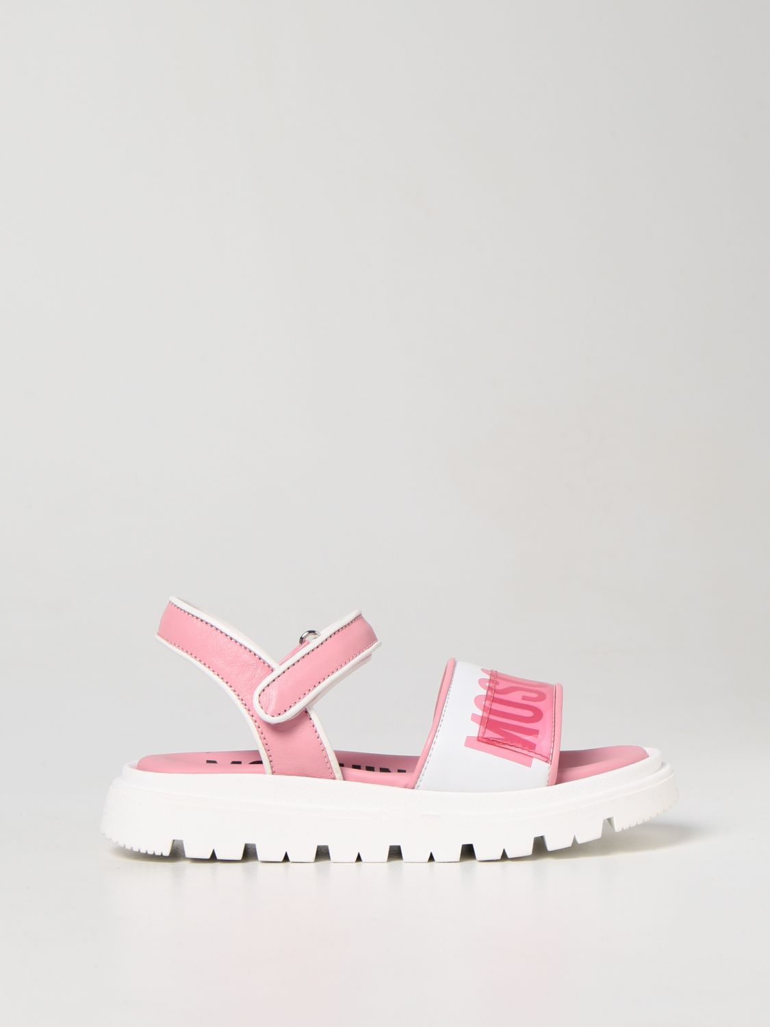 Moschino Kid Kids' Smooth Leather Sandals In Pink