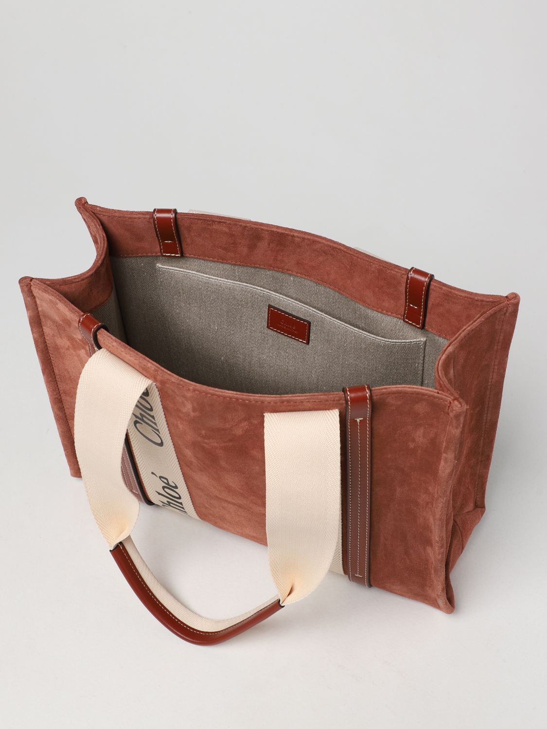 CHLOÉ: Woody suede tote bag - Brown