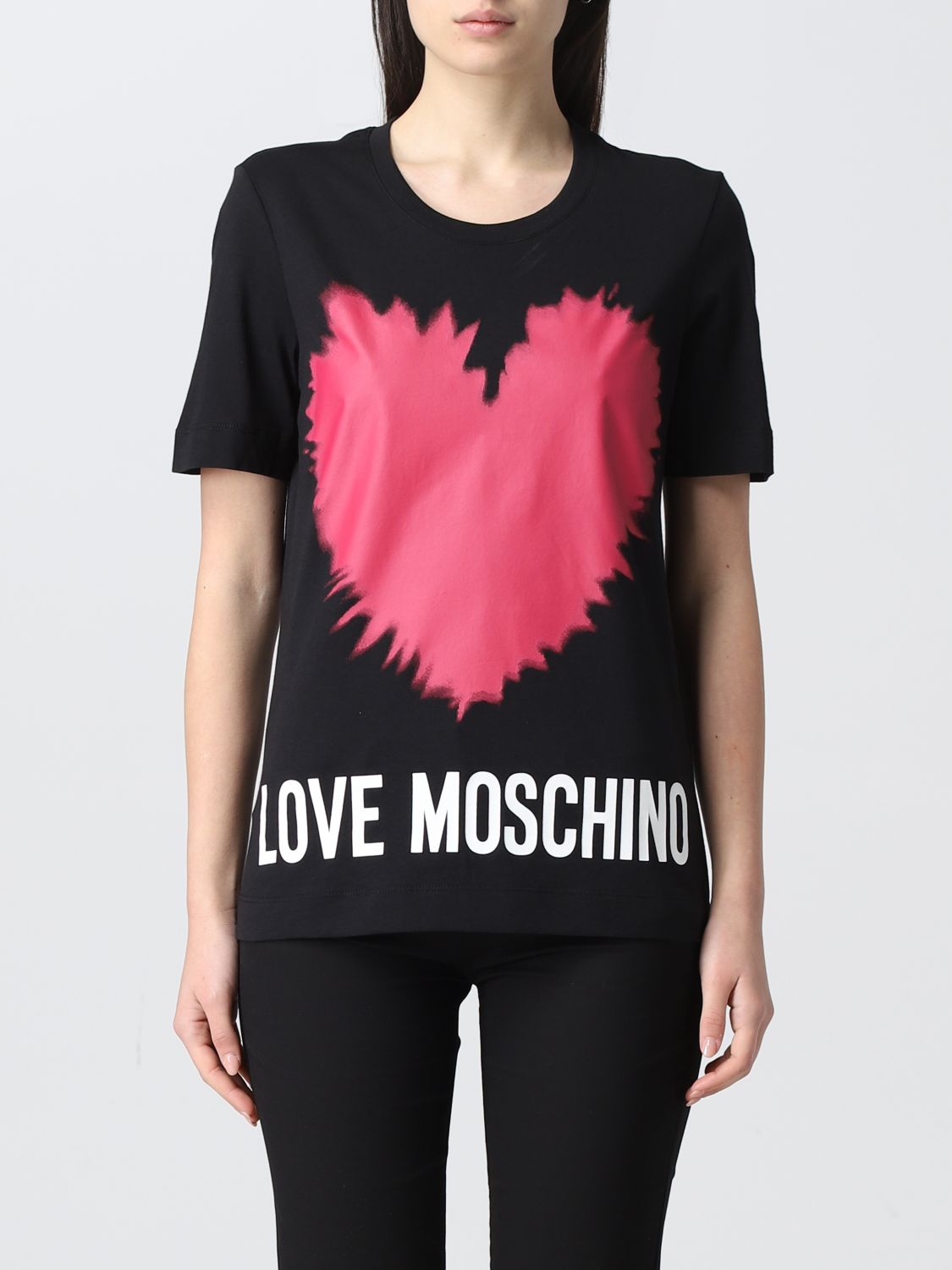Love Moschino Short Sleeve T-Shirt Cotton BLACK white NEW Print Black Glasses 