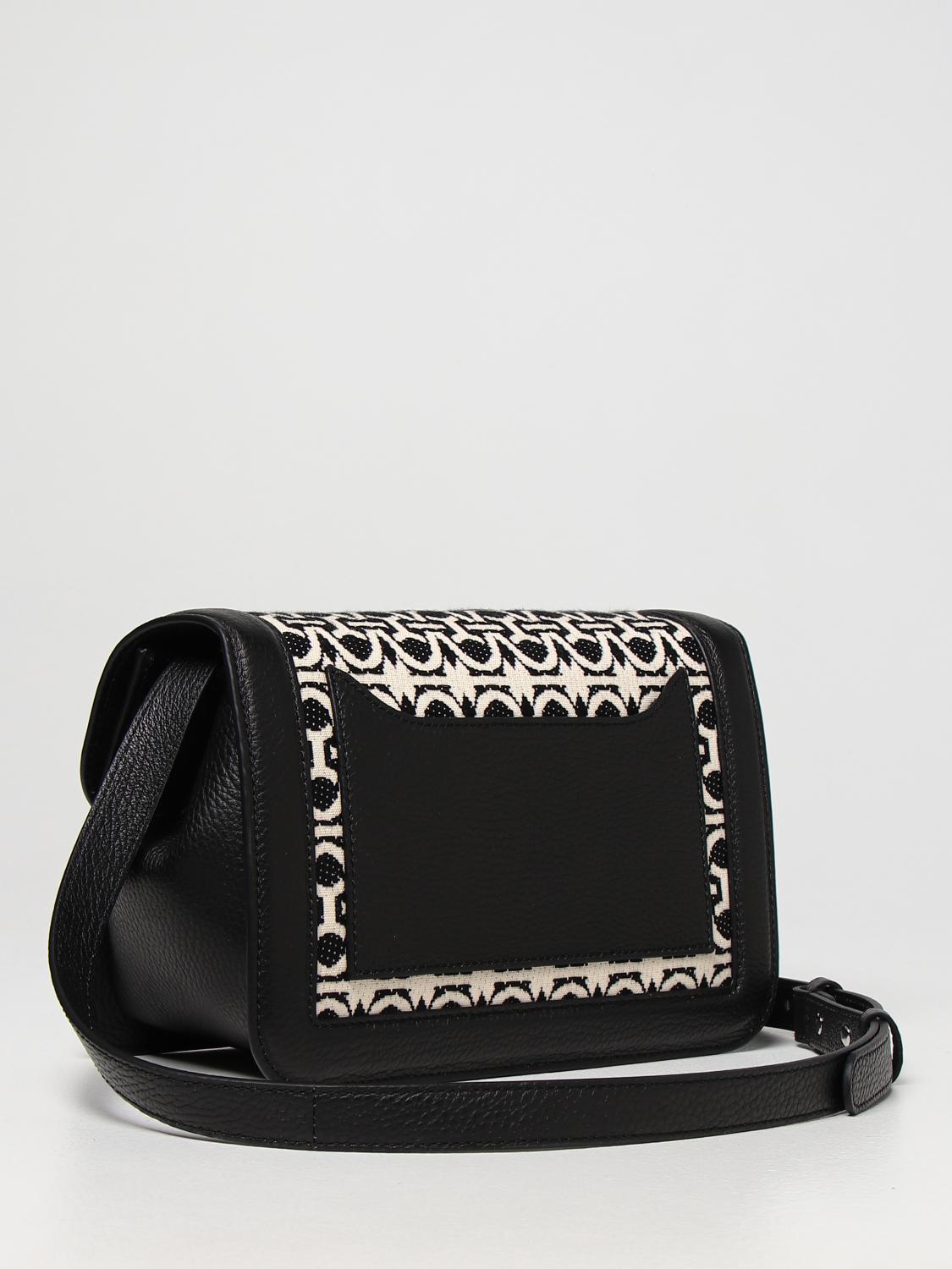 COCCINELLE Twiat bag in grained leather and fabric Crossbody Bags
