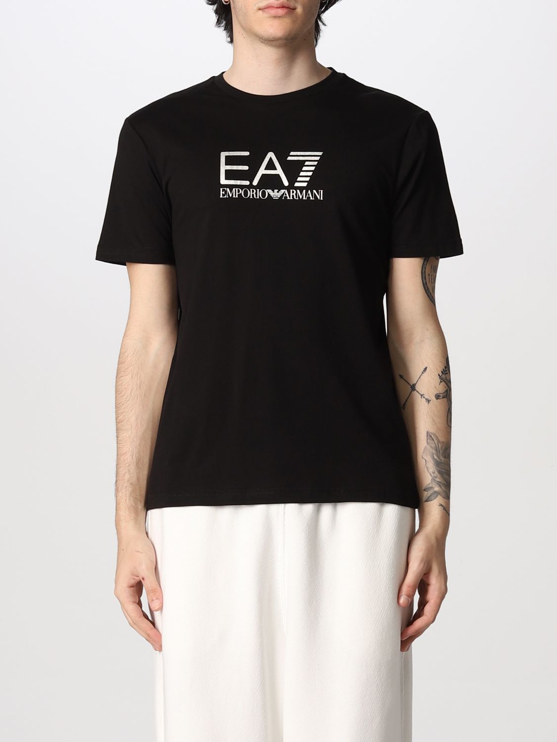 Ea7 Cotton Blend T-shirt With Logo In Black