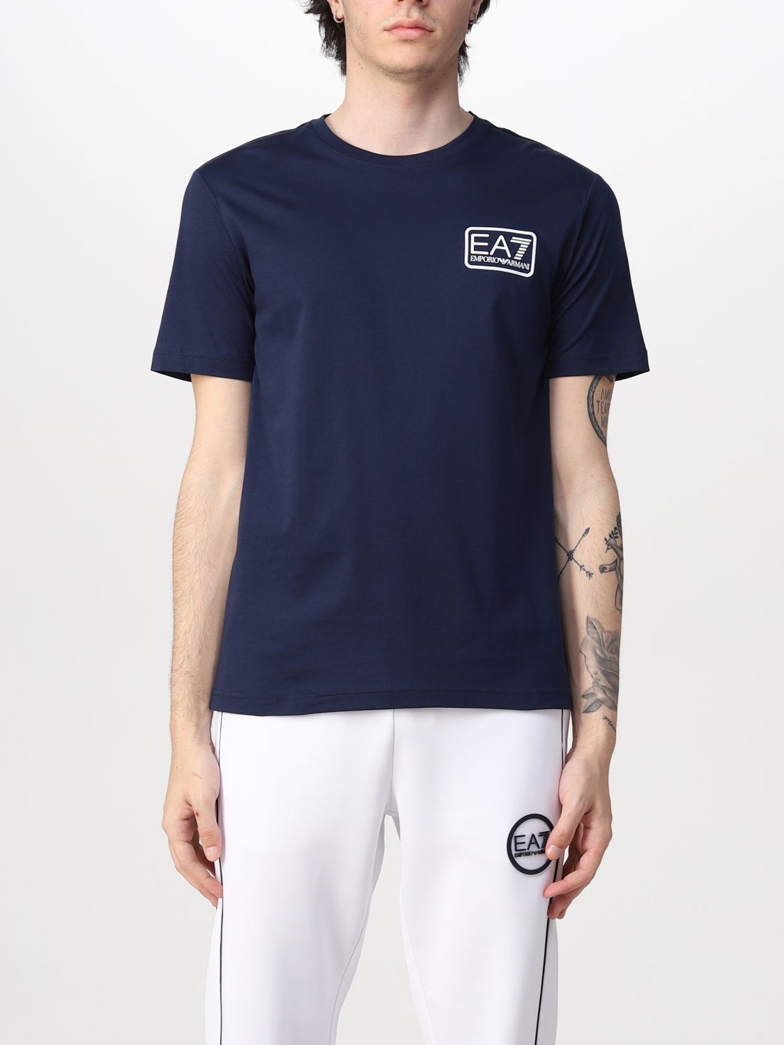 Ea7 Cotton T-shirt With Logo In Navy