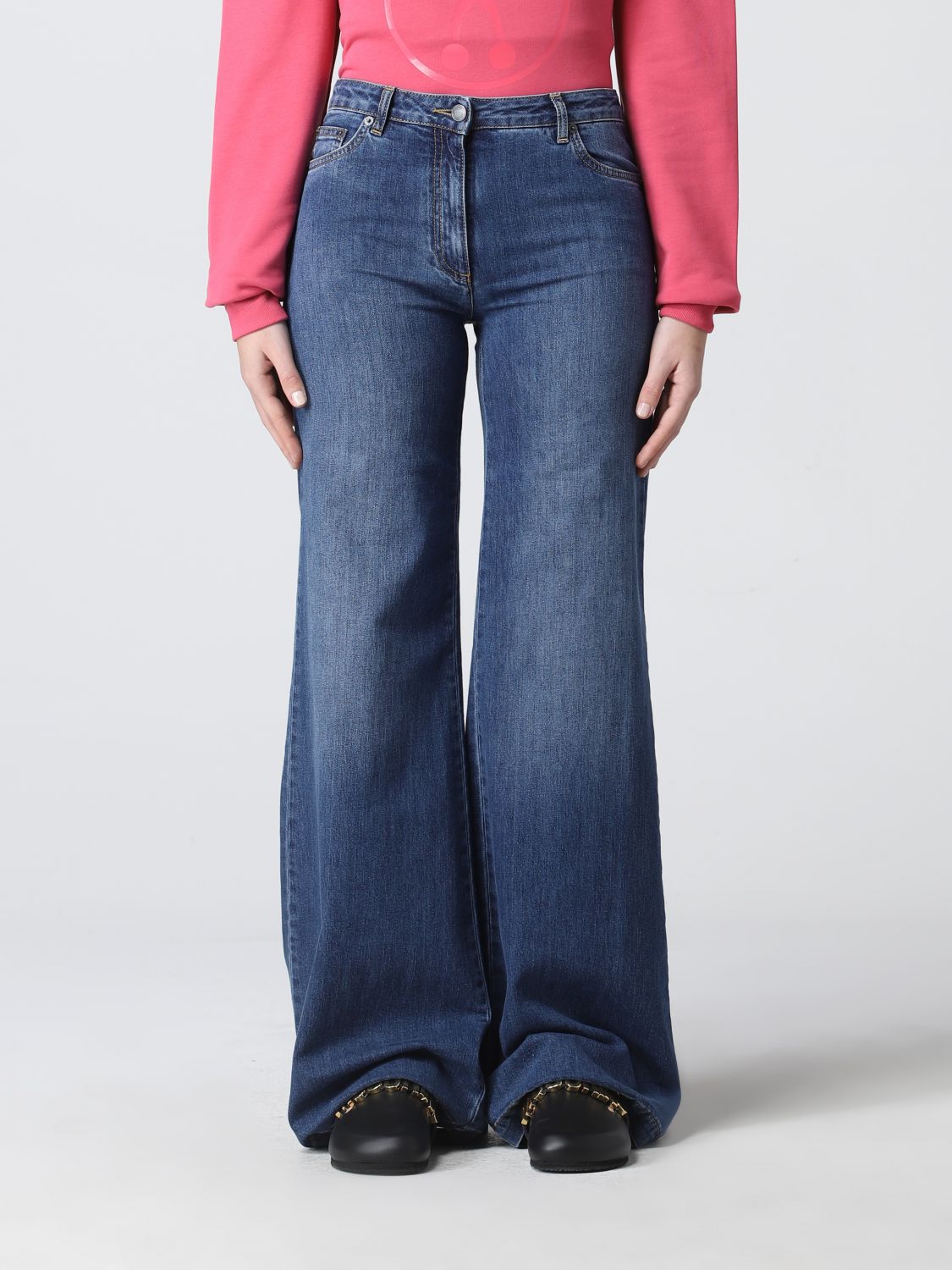 Moschino Couture Teddy Washed Denim Jeans In Blue
