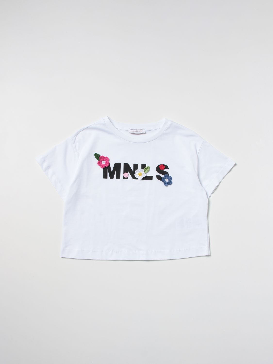 Monnalisa Kids' Cropped T-shirt With Logo In White