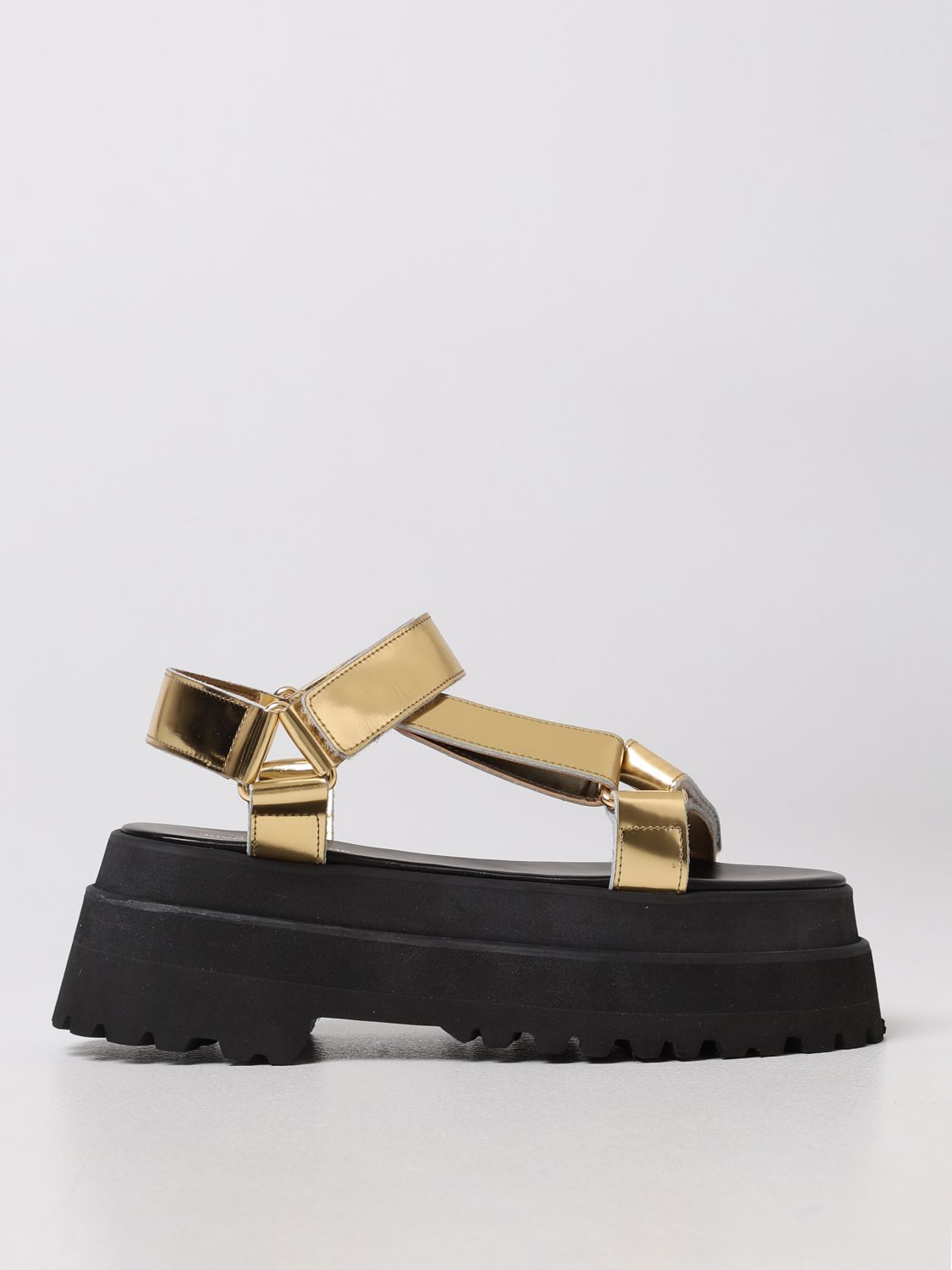 Junya Watanabe Platform Sandal In Laminated Leather In Gold | ModeSens