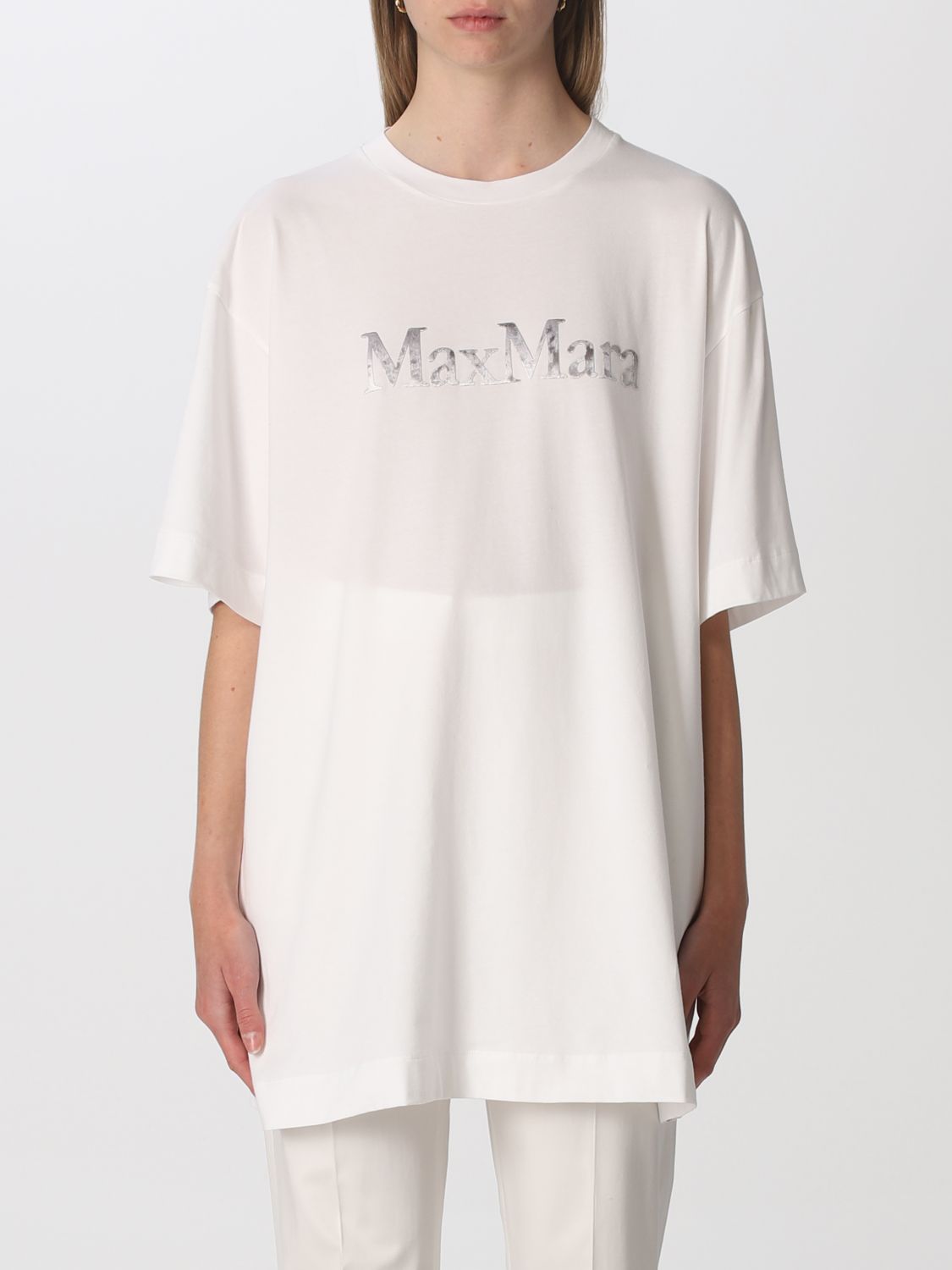 MAX MARA: over-size t-shirt with logo - White | Max Mara t-shirt 