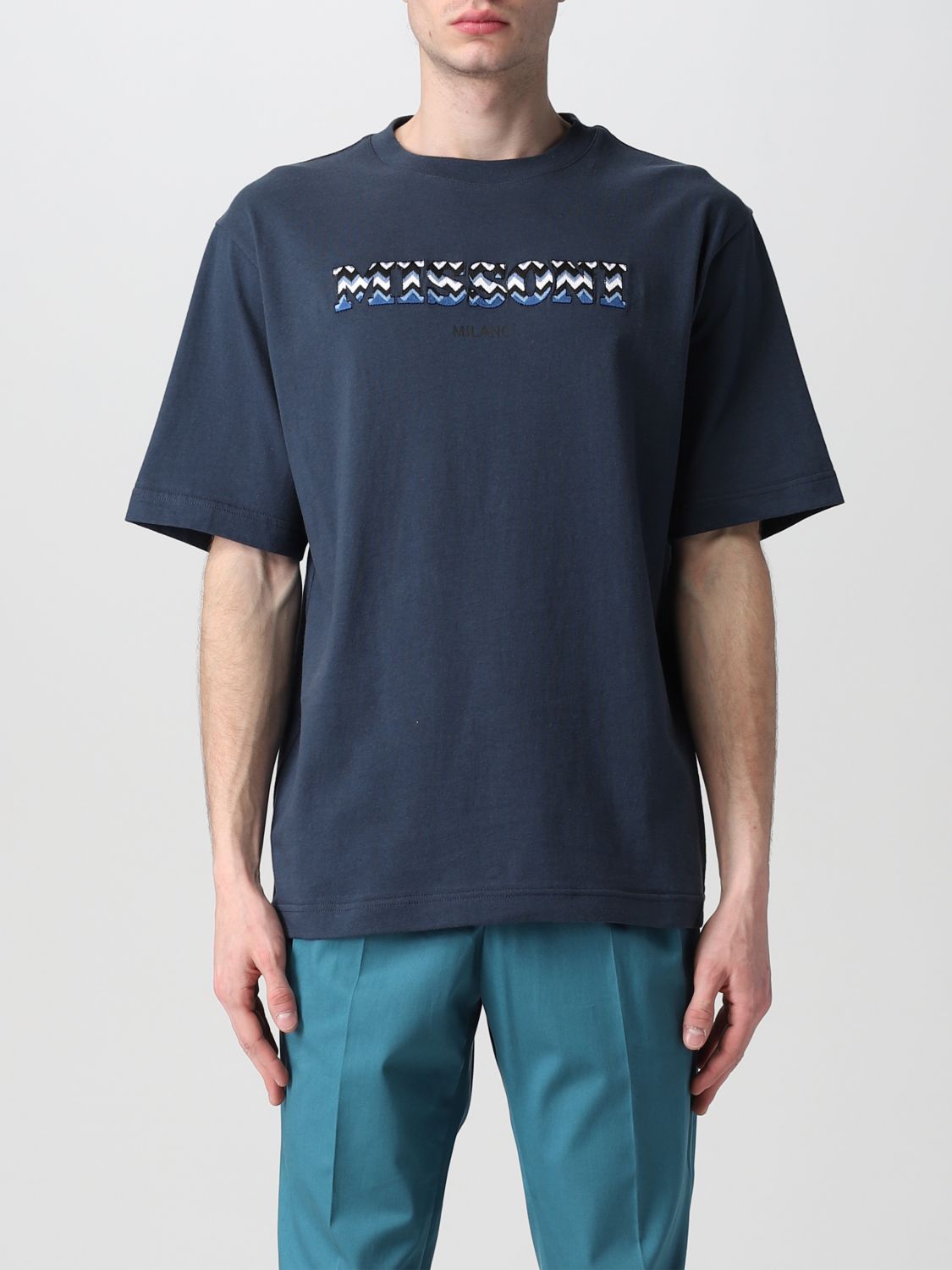 T-shirt Missoni: Missoni cotton t-shirt with logo blue 1