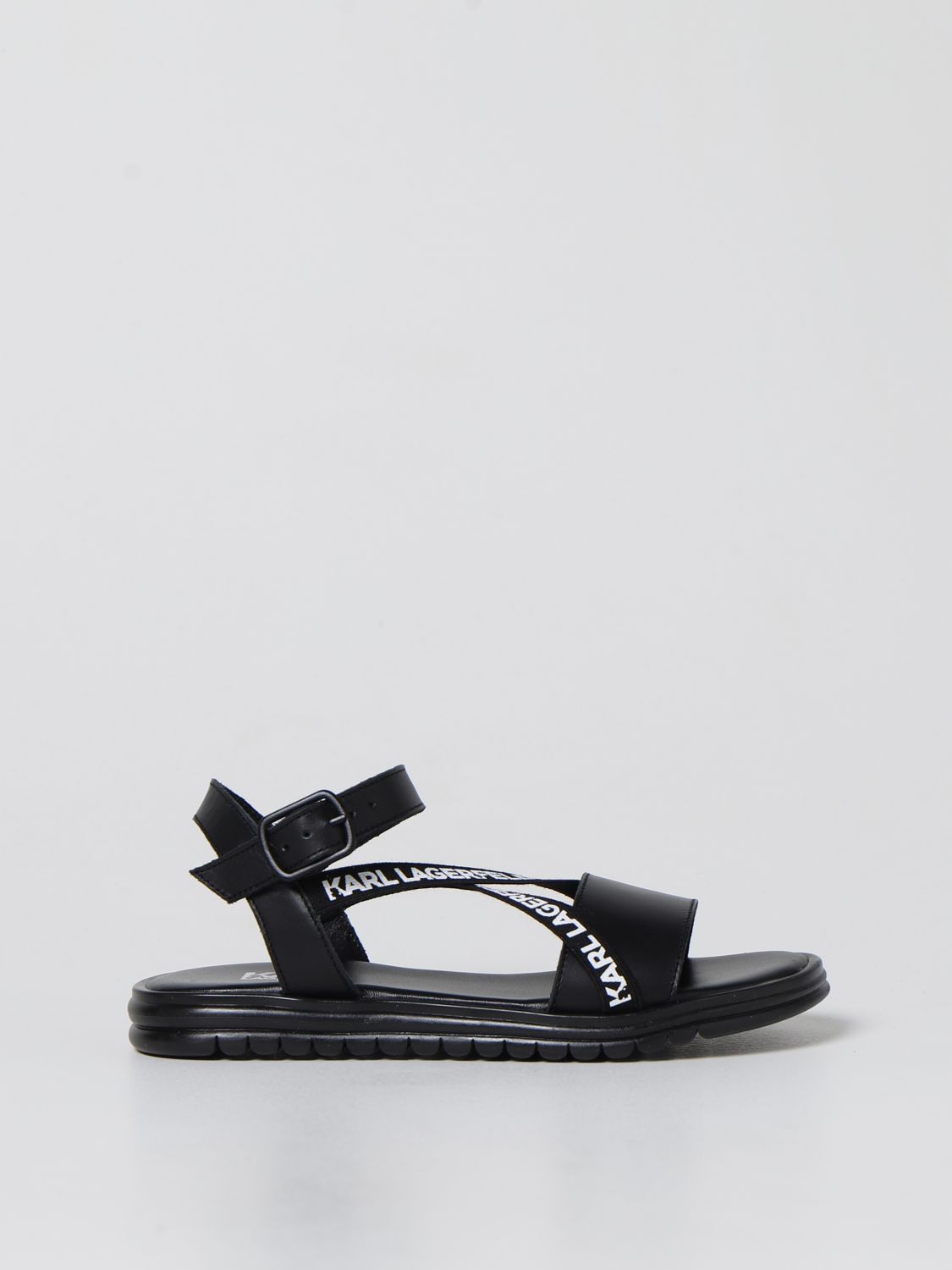 Karl Lagerfeld Kids' Logo-strap Leather Sandals In Black | ModeSens