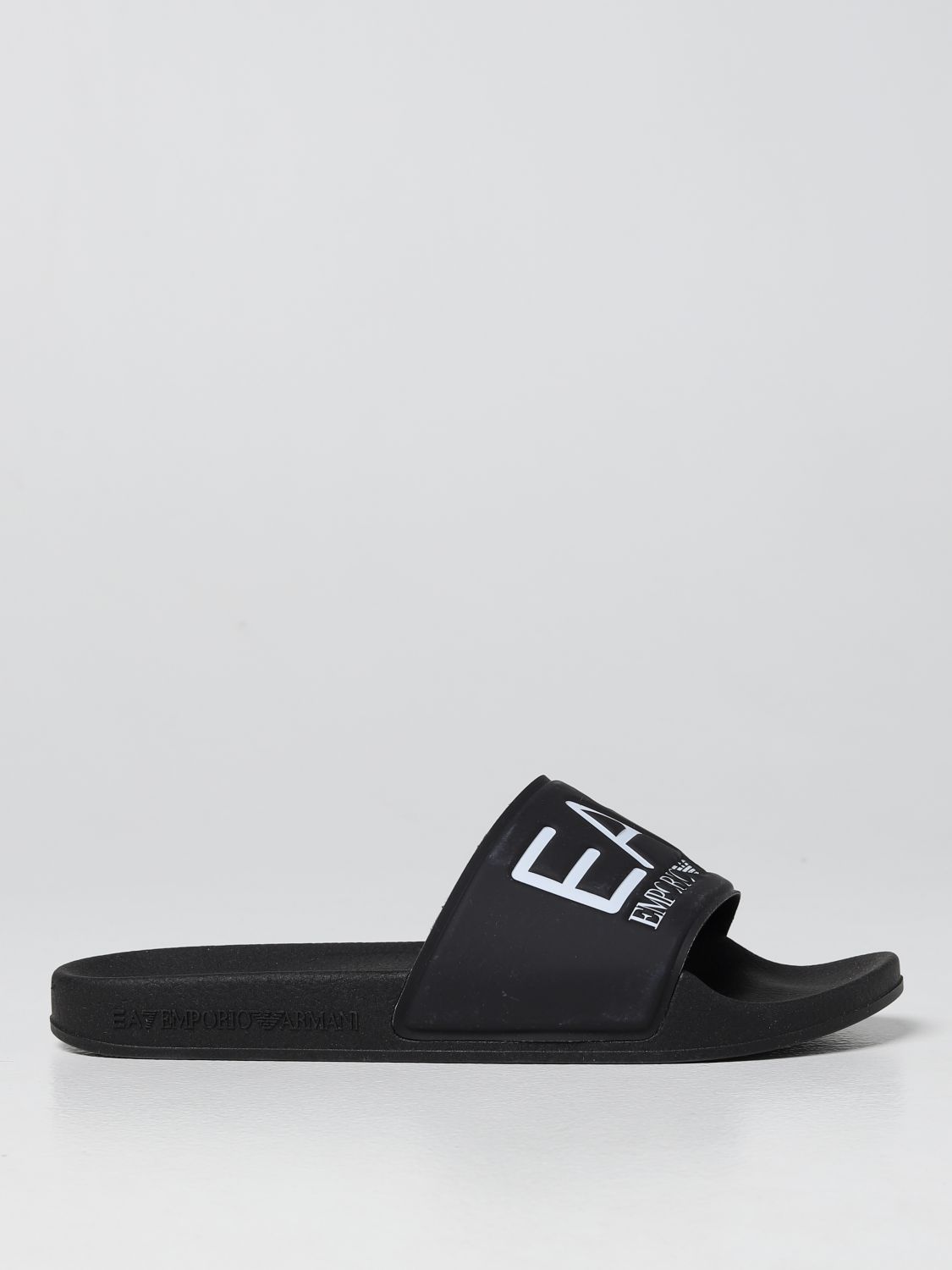 EA7: slide sandal in rubber with logo - Black | Ea7 flat sandals ...