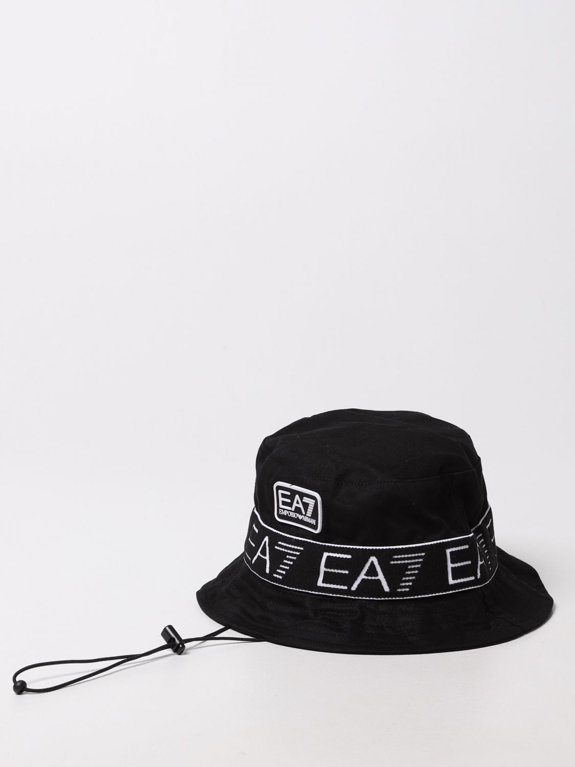 Ea7 Armani  Large Repeated Logo Fisherman Hat In Black