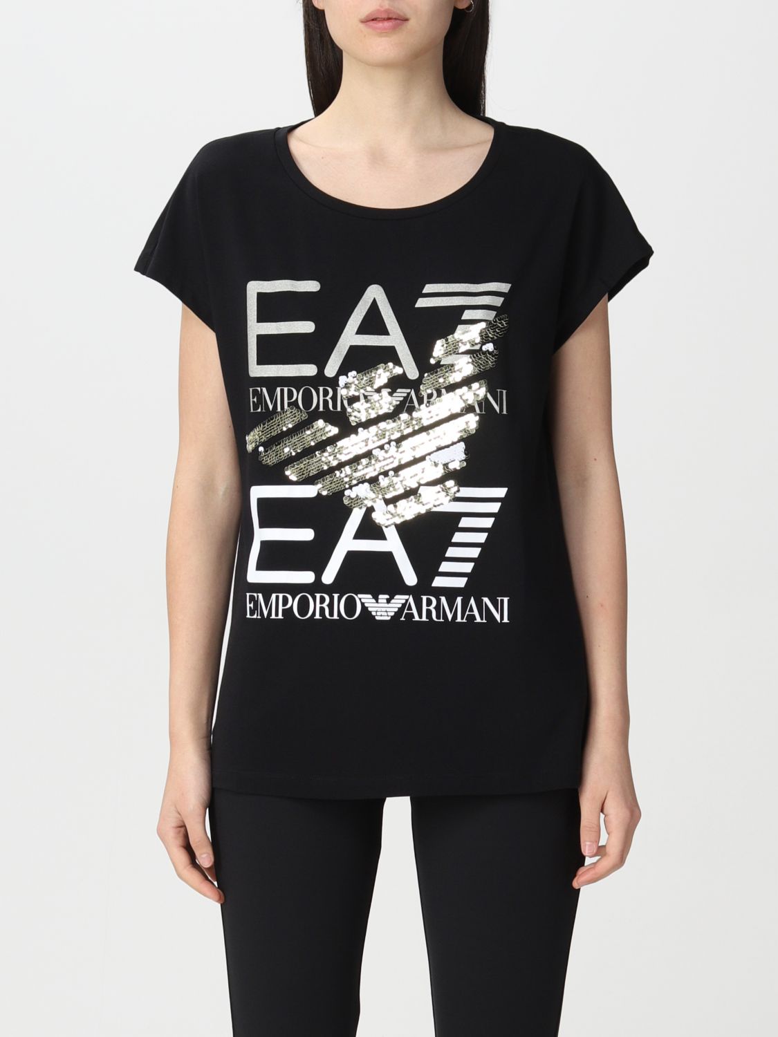 Ea7 Over-size T-shirt Black Cotton Woman