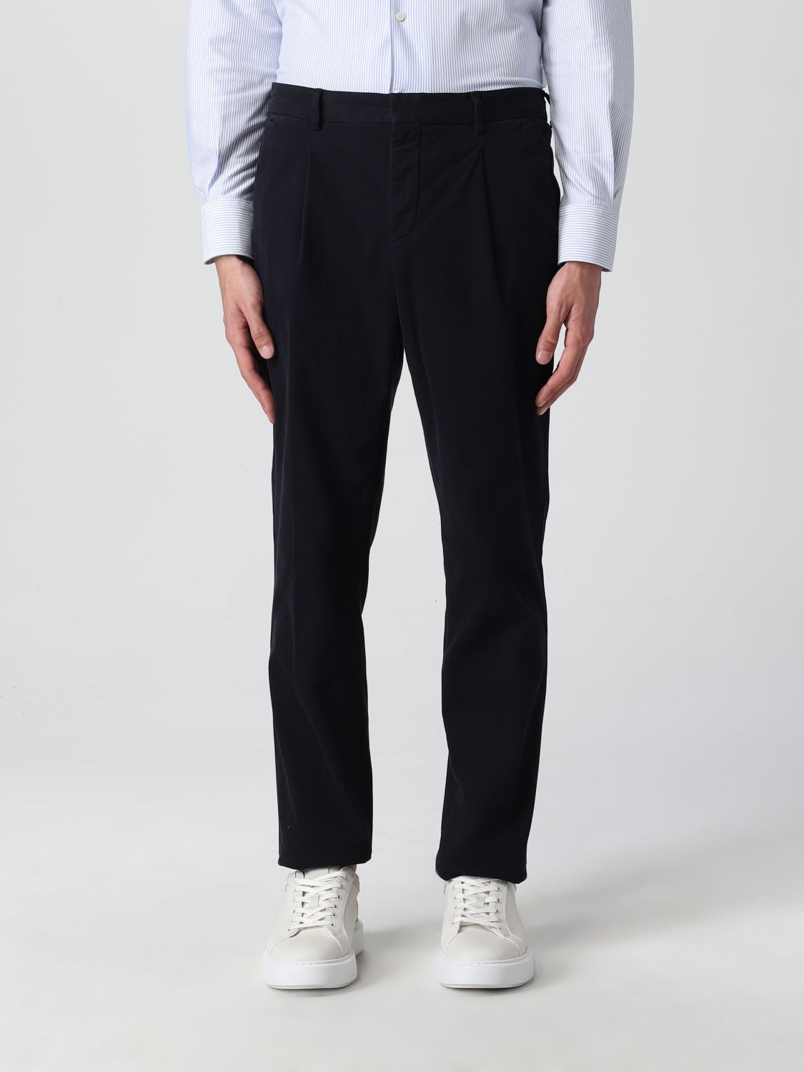 BOGGI MILANO: pants in stretch cotton with pleats - Navy | Boggi Milano ...