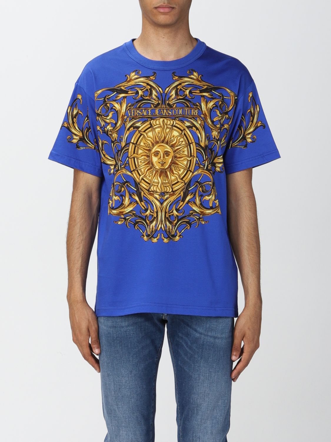 Versace Jeans Couture T-shirt With Baroque Print In Blue