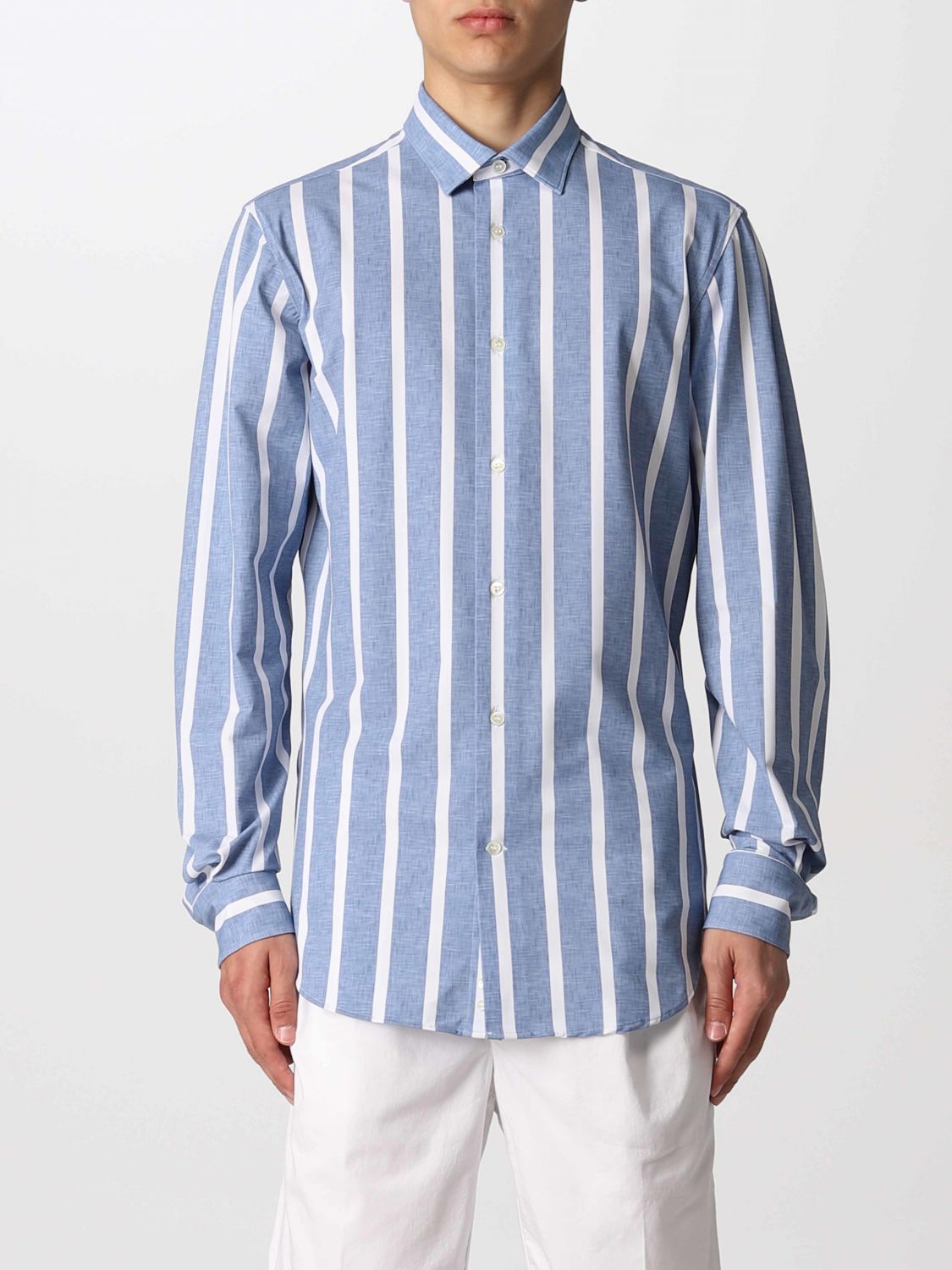 Boggi Milano Shirt In Stretch Nylon In Blue | ModeSens