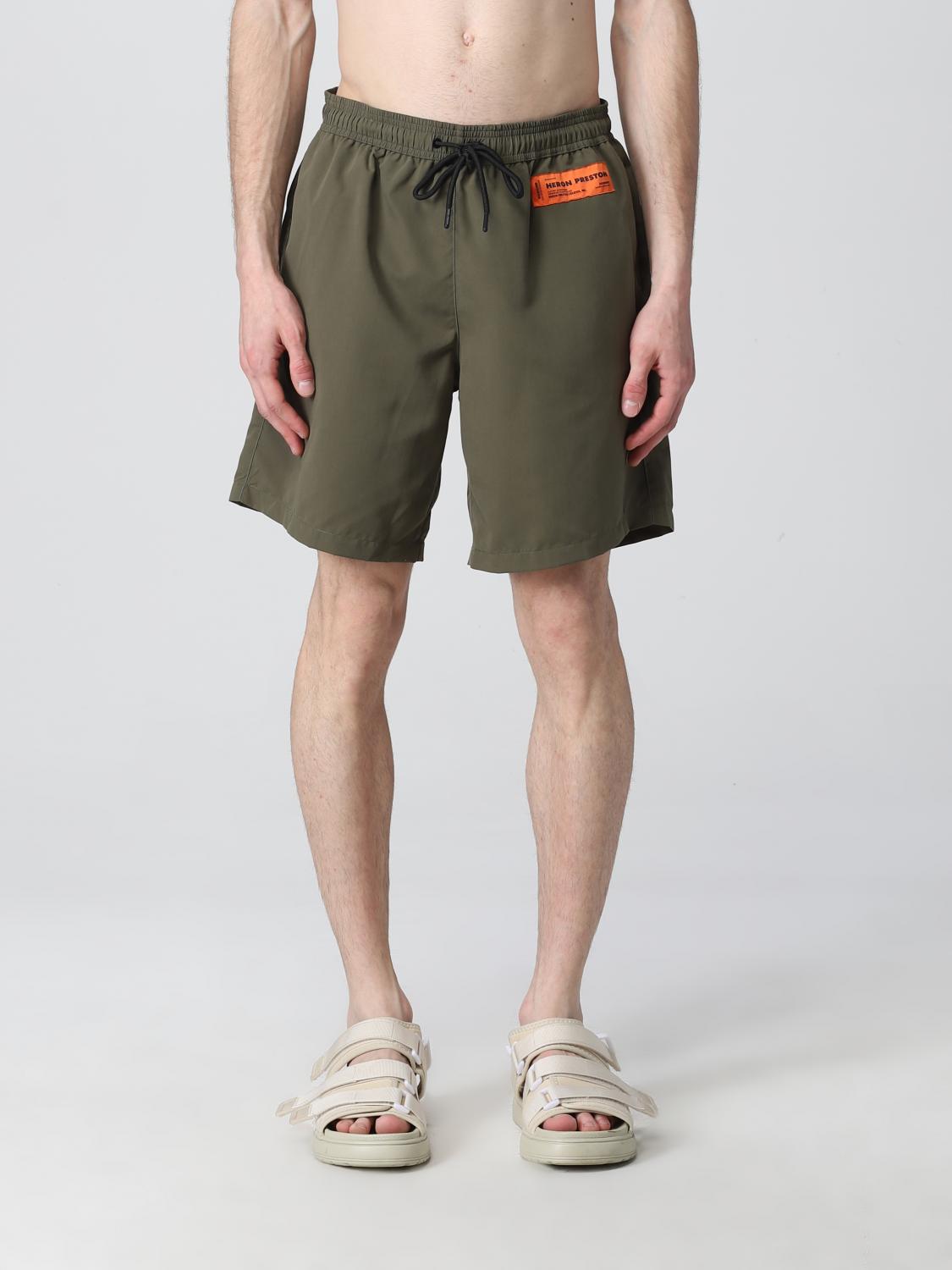 Heron Preston Drawstring-waist Logo-patch Shorts In Olive