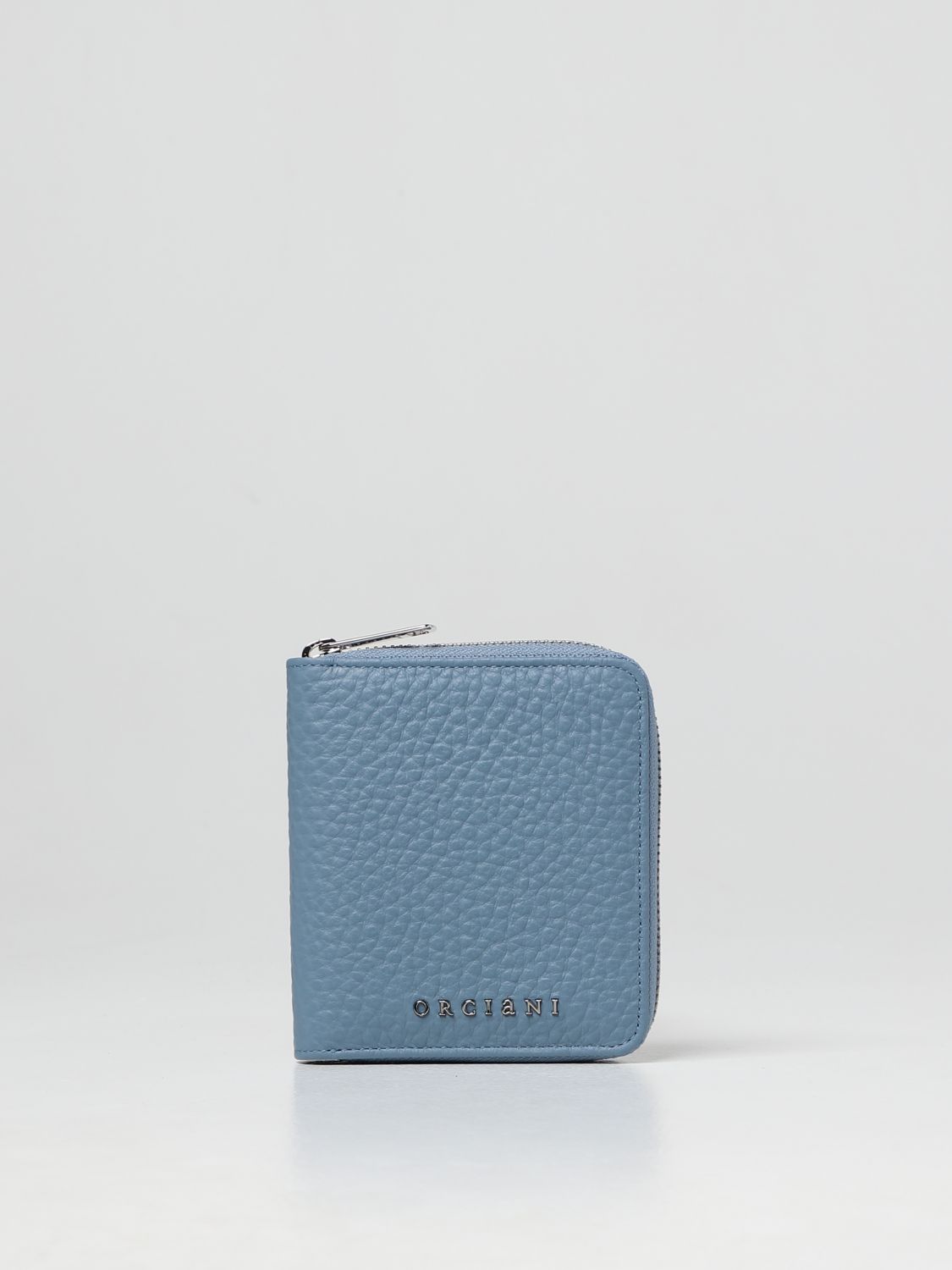 Orciani Wallet In Textured Leather In Gnawed Blue